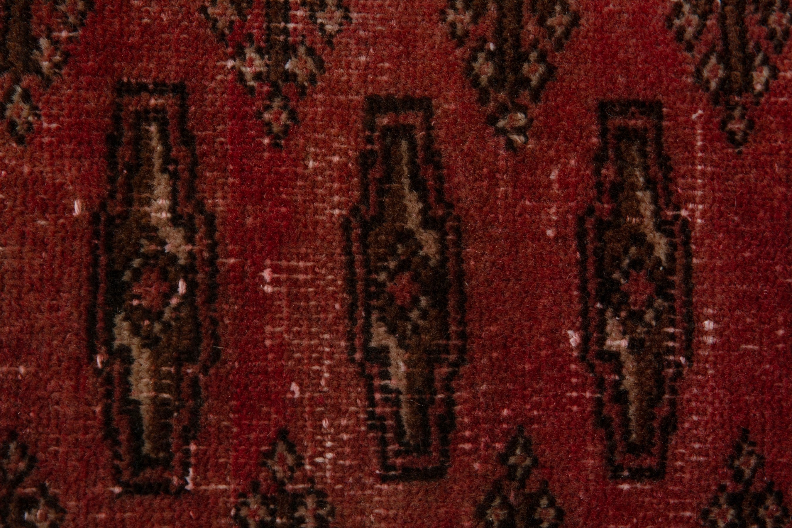 Persian Torkaman accent rug in deep red and dark brown, view 13 of 17
