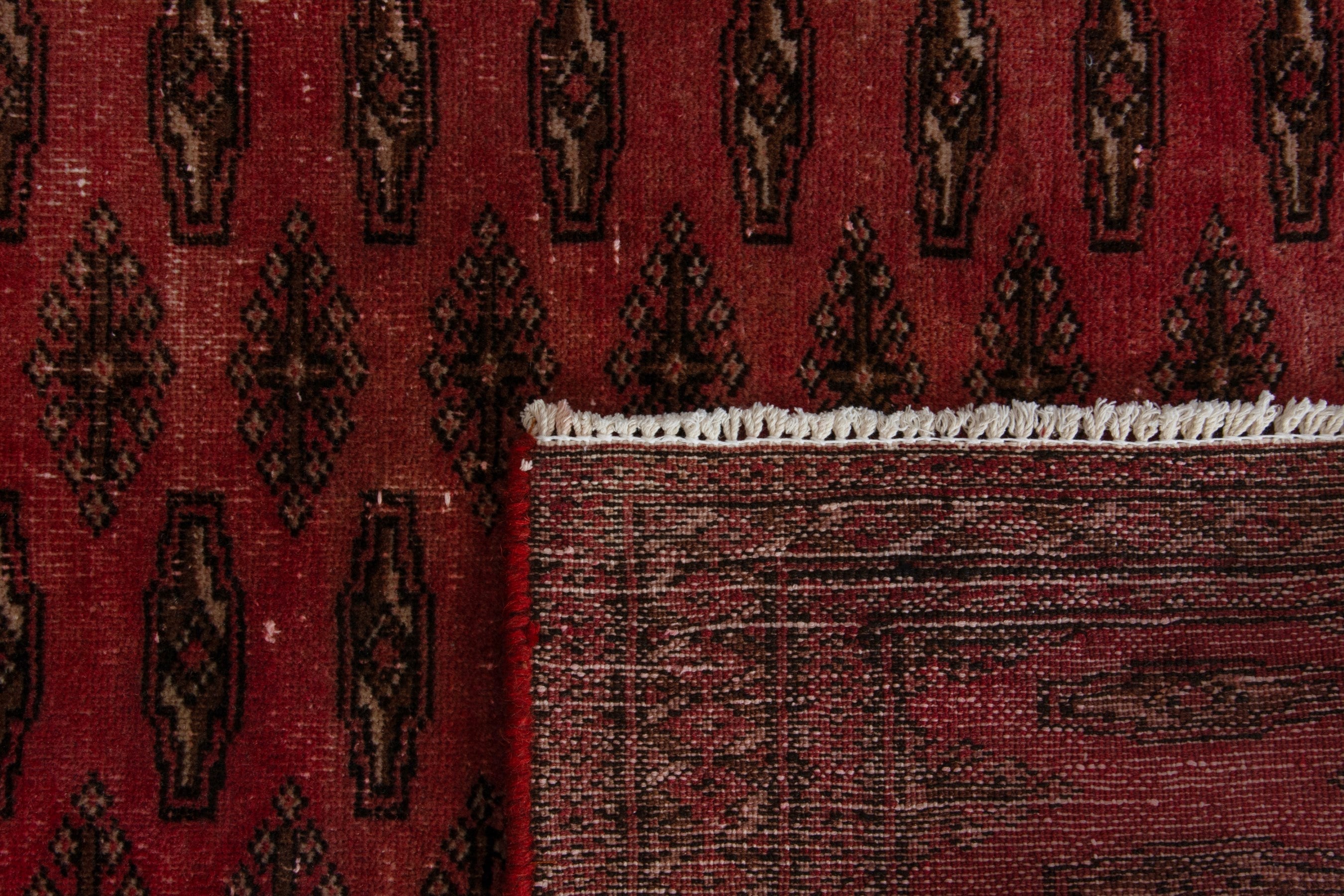 Persian Torkaman accent rug in deep red and dark brown, view 17 of 17