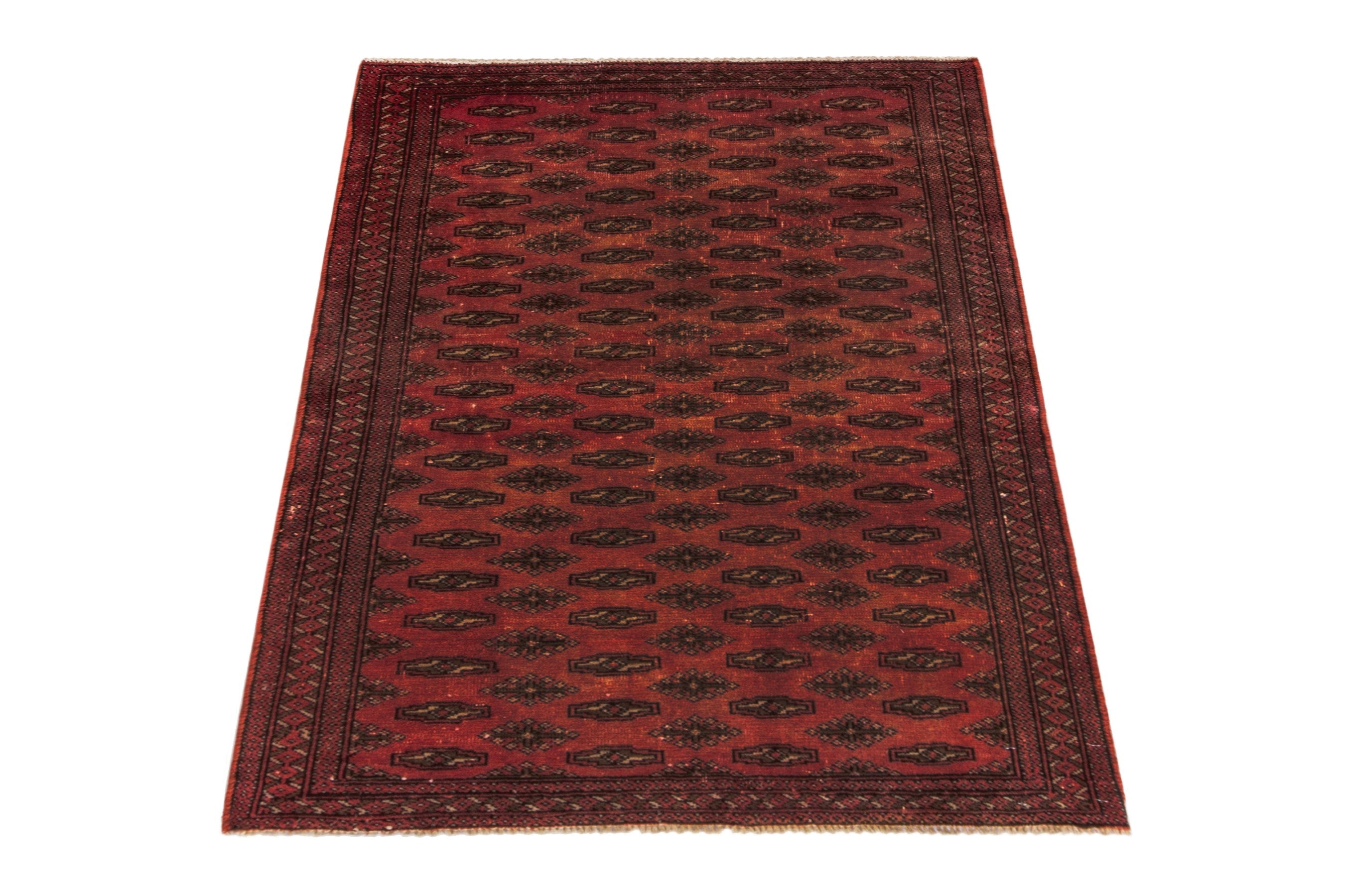 Persian Torkaman accent rug in deep red and dark brown, view 2 of 17
