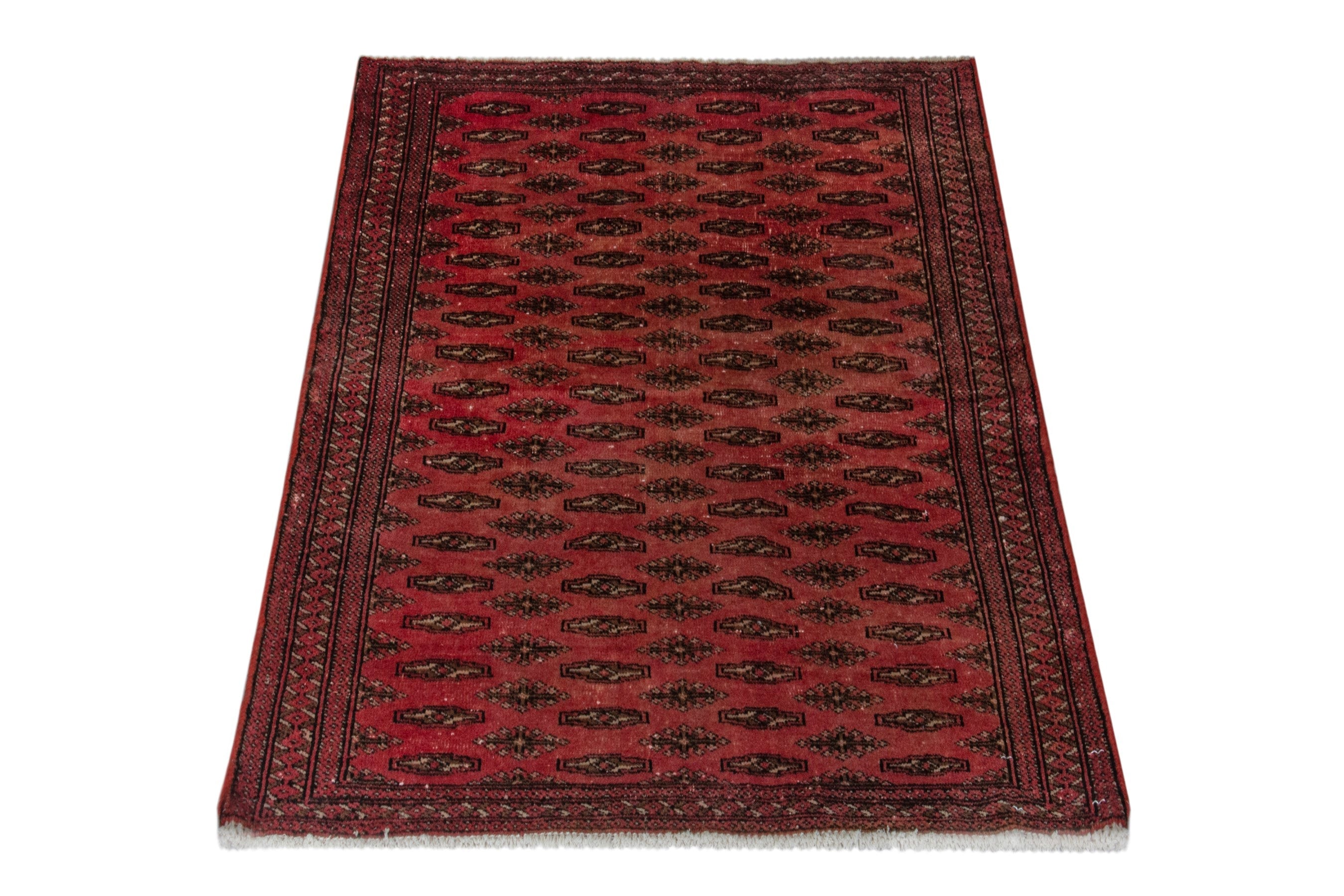 Persian Torkaman accent rug in deep red and dark brown, view 3 of 17