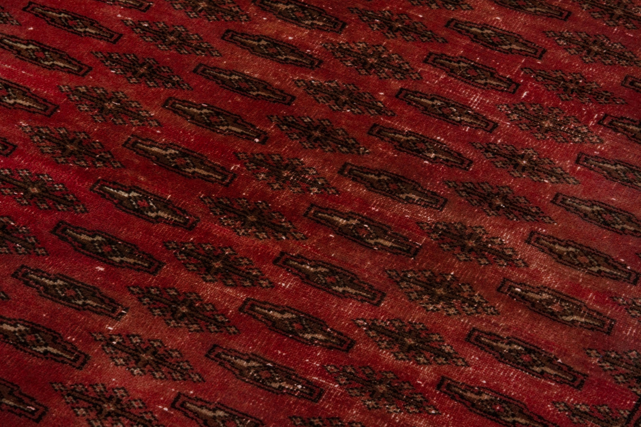 Persian Torkaman accent rug in deep red and dark brown, view 9 of 17