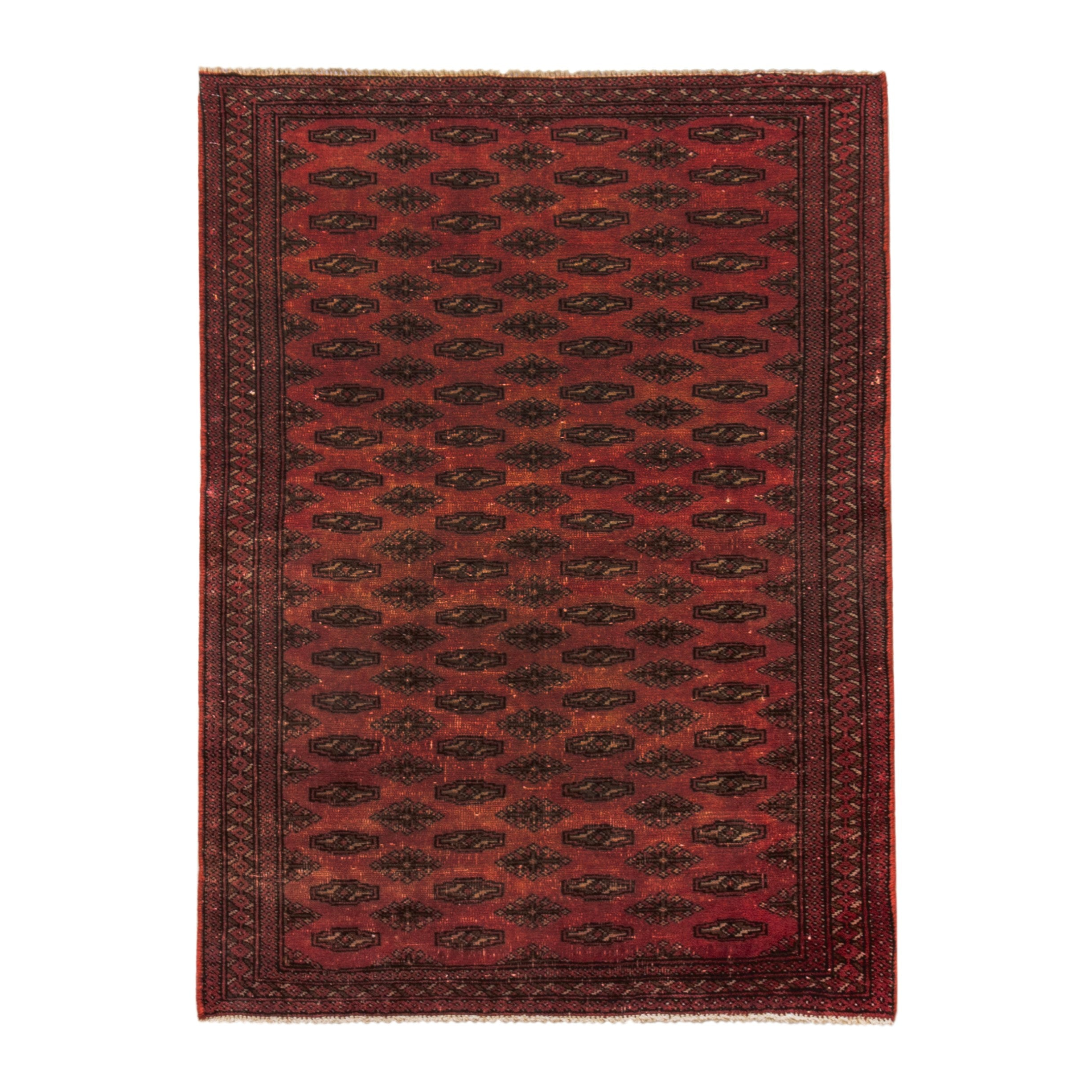 Persian Torkaman accent rug in deep red and dark brown, 3'3" x 4'3"