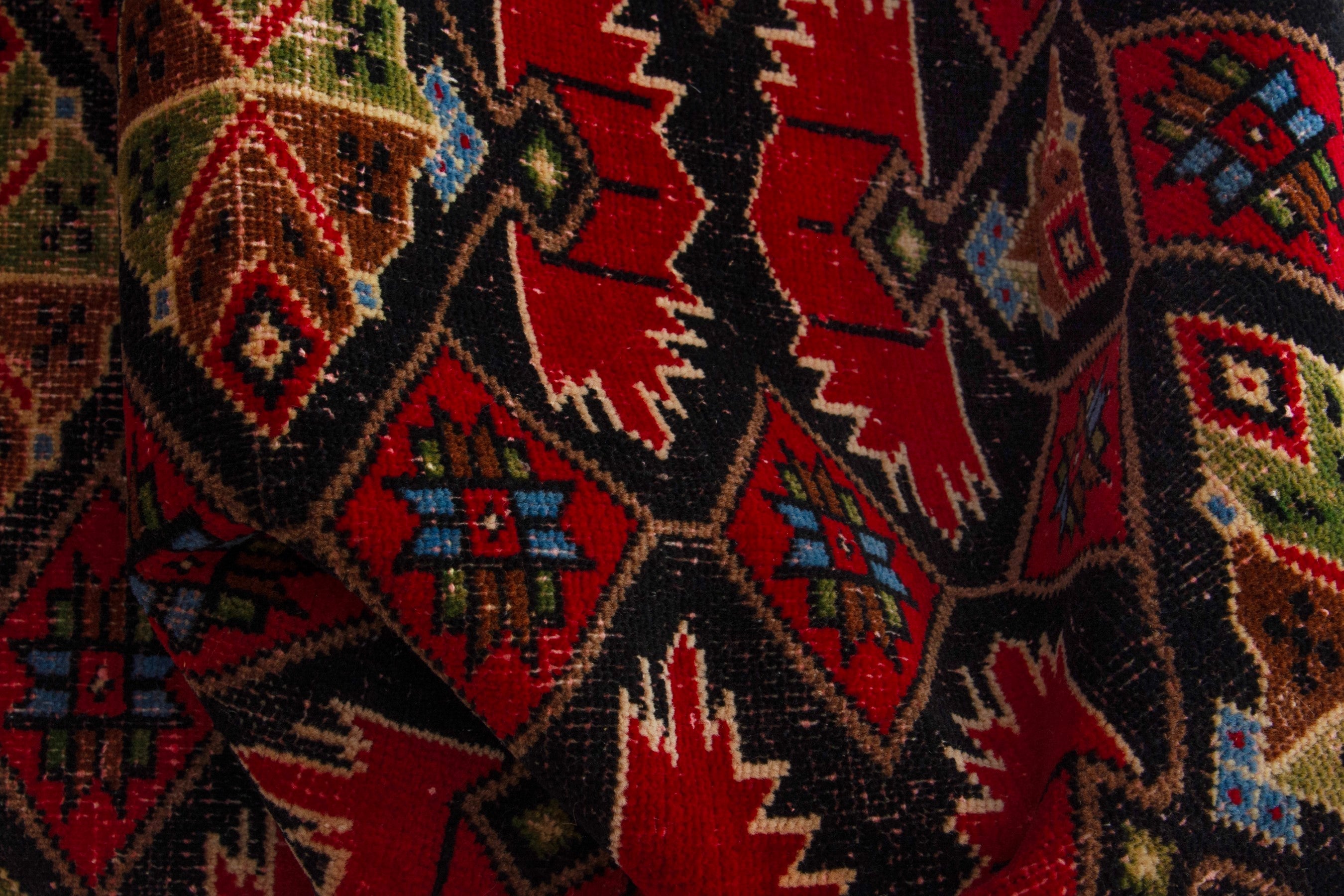 Persian Torkaman accent rug in deep red and burgundy, view 15 of 17