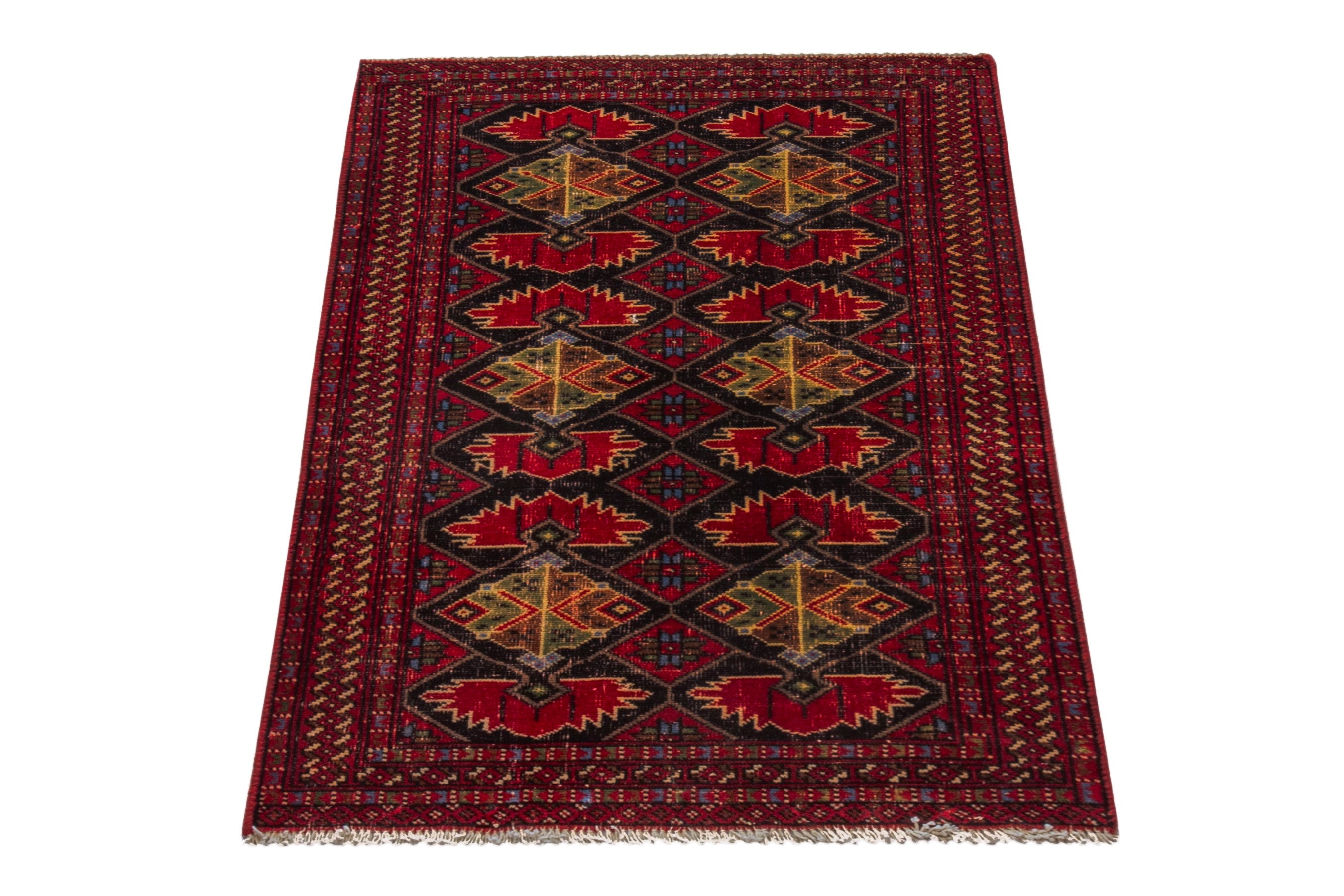 Persian Torkaman accent rug in deep red and burgundy, view 2 of 17