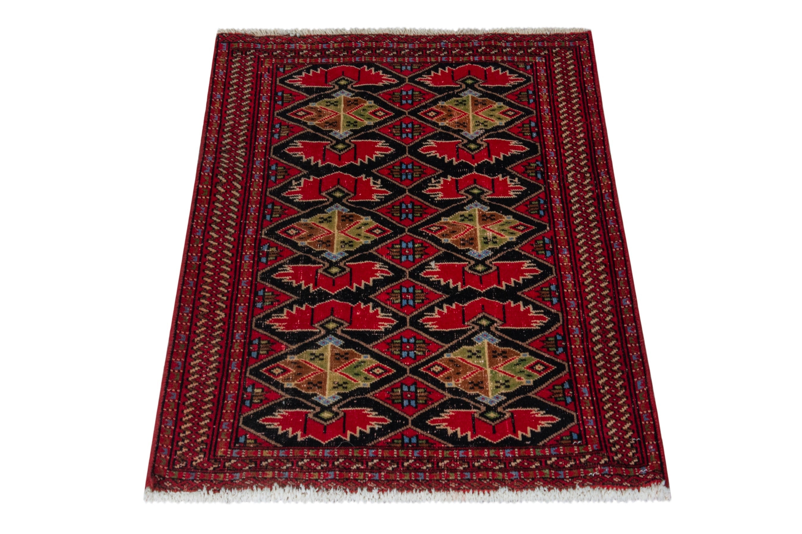 Persian Torkaman accent rug in deep red and burgundy, view 3 of 17