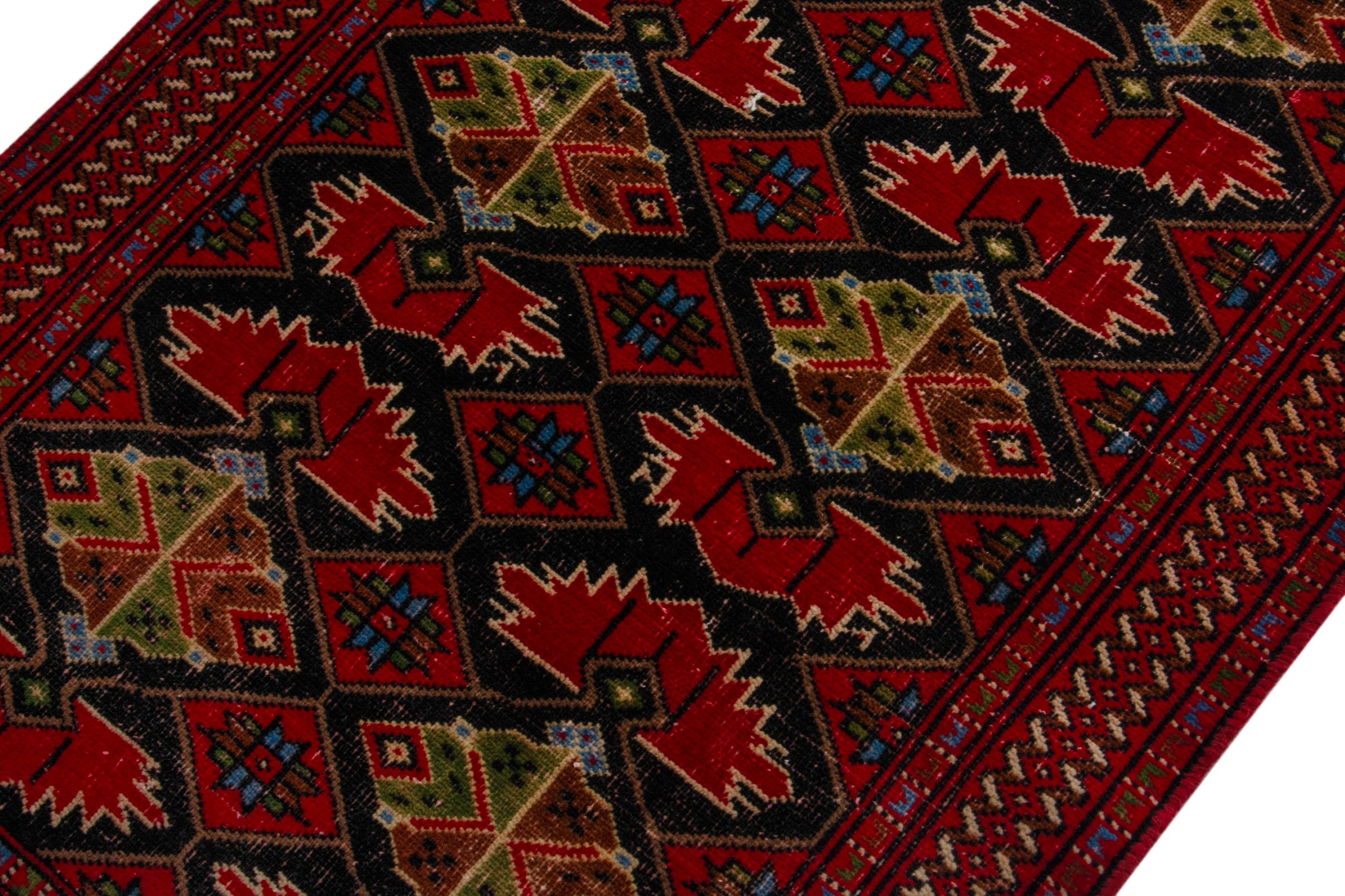 Persian Torkaman accent rug in deep red and burgundy, view 4 of 17