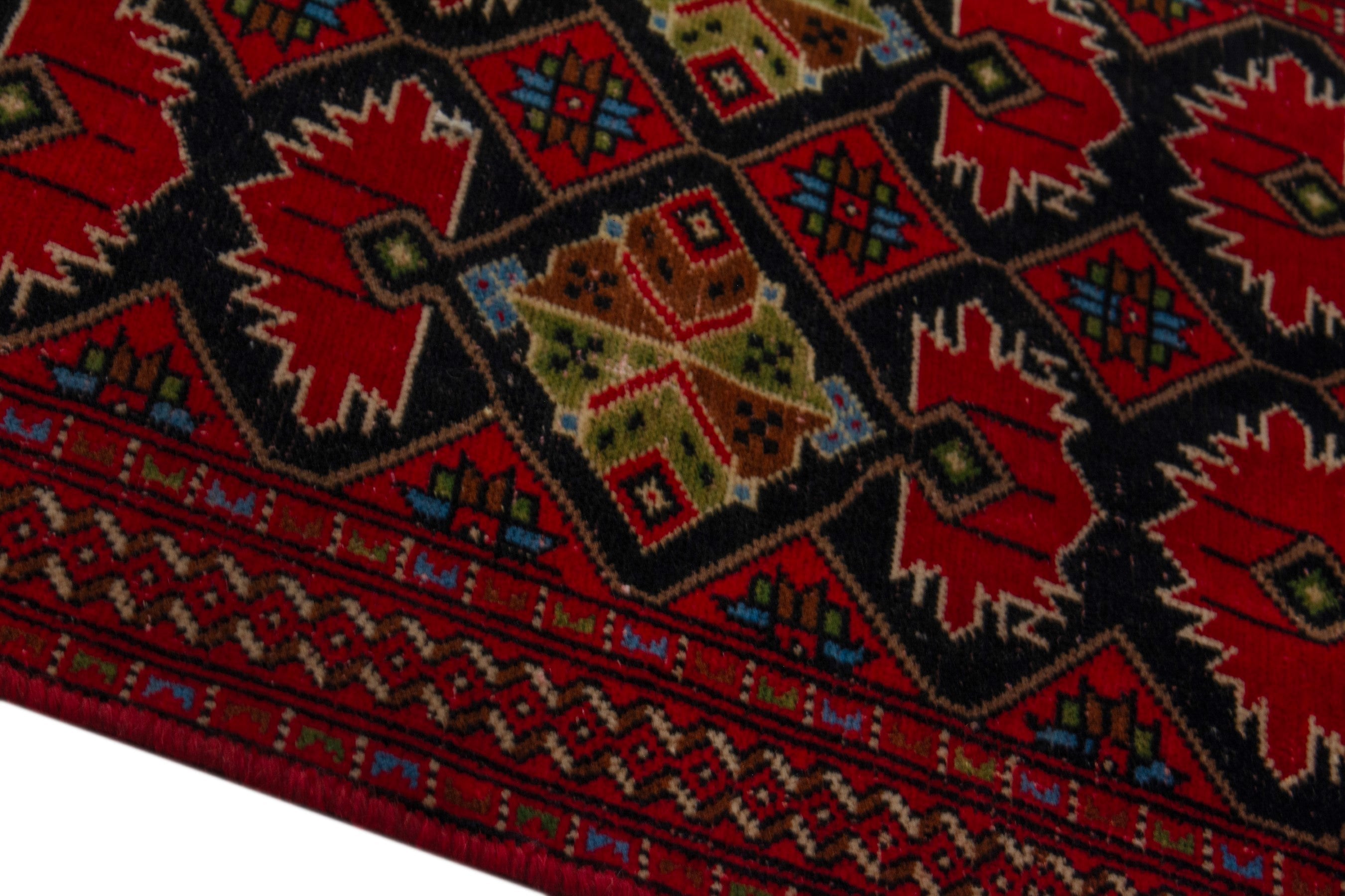 Persian Torkaman accent rug in deep red and burgundy, view 8 of 17