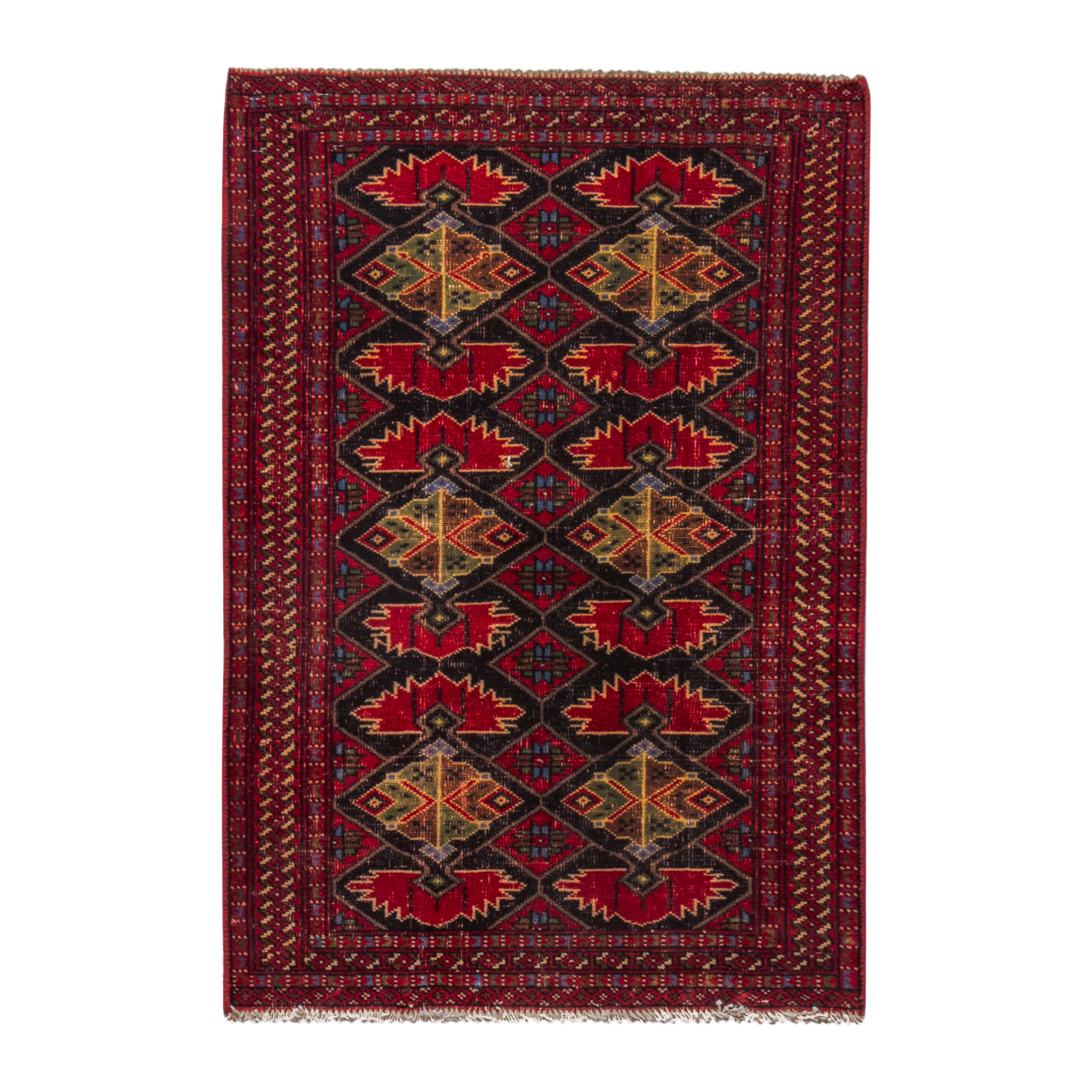 Persian Torkaman accent rug in deep red and burgundy, 2'7" x 3'10"
