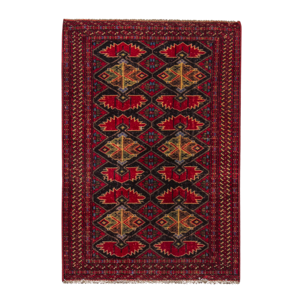 Persian Torkaman accent rug in deep red and burgundy, 2'7" x 3'10"