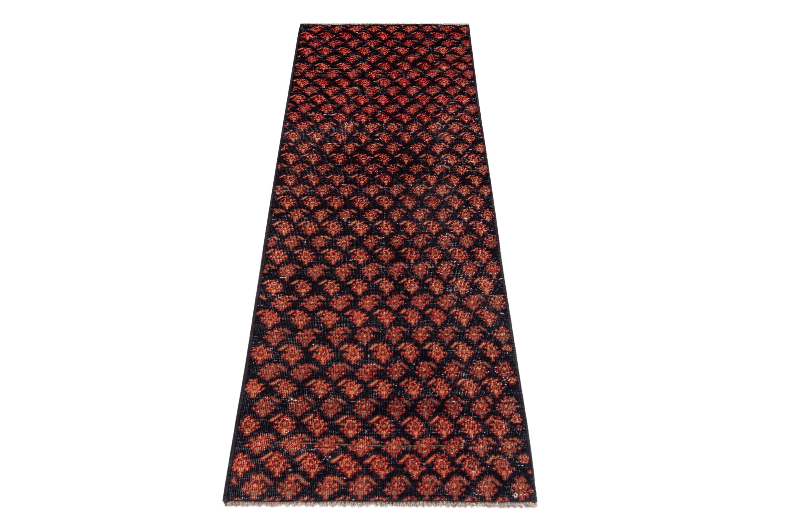 Persian Arak runner rug in navy and rust, view 2 of 17