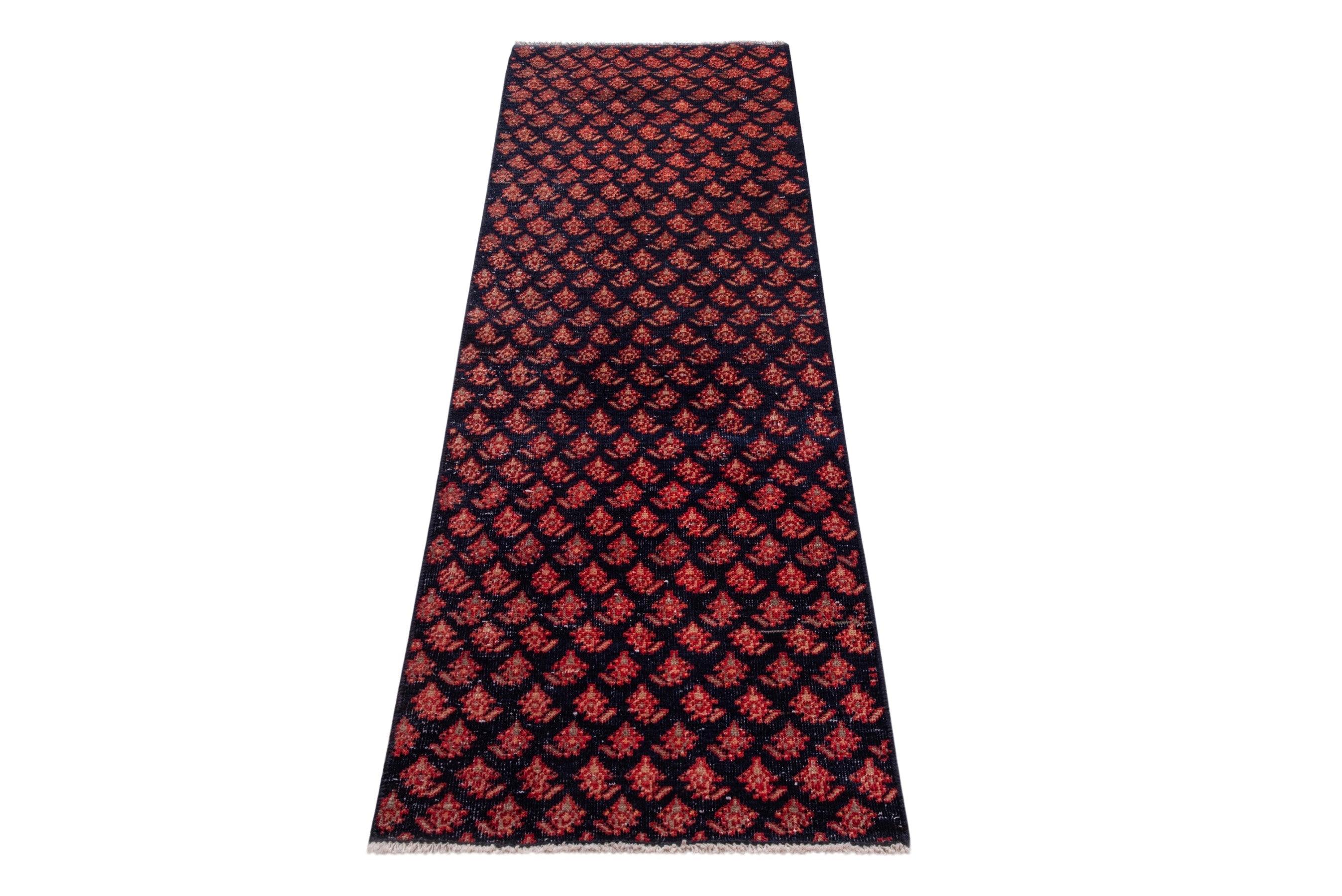 Persian Arak runner rug in navy and rust, view 3 of 17