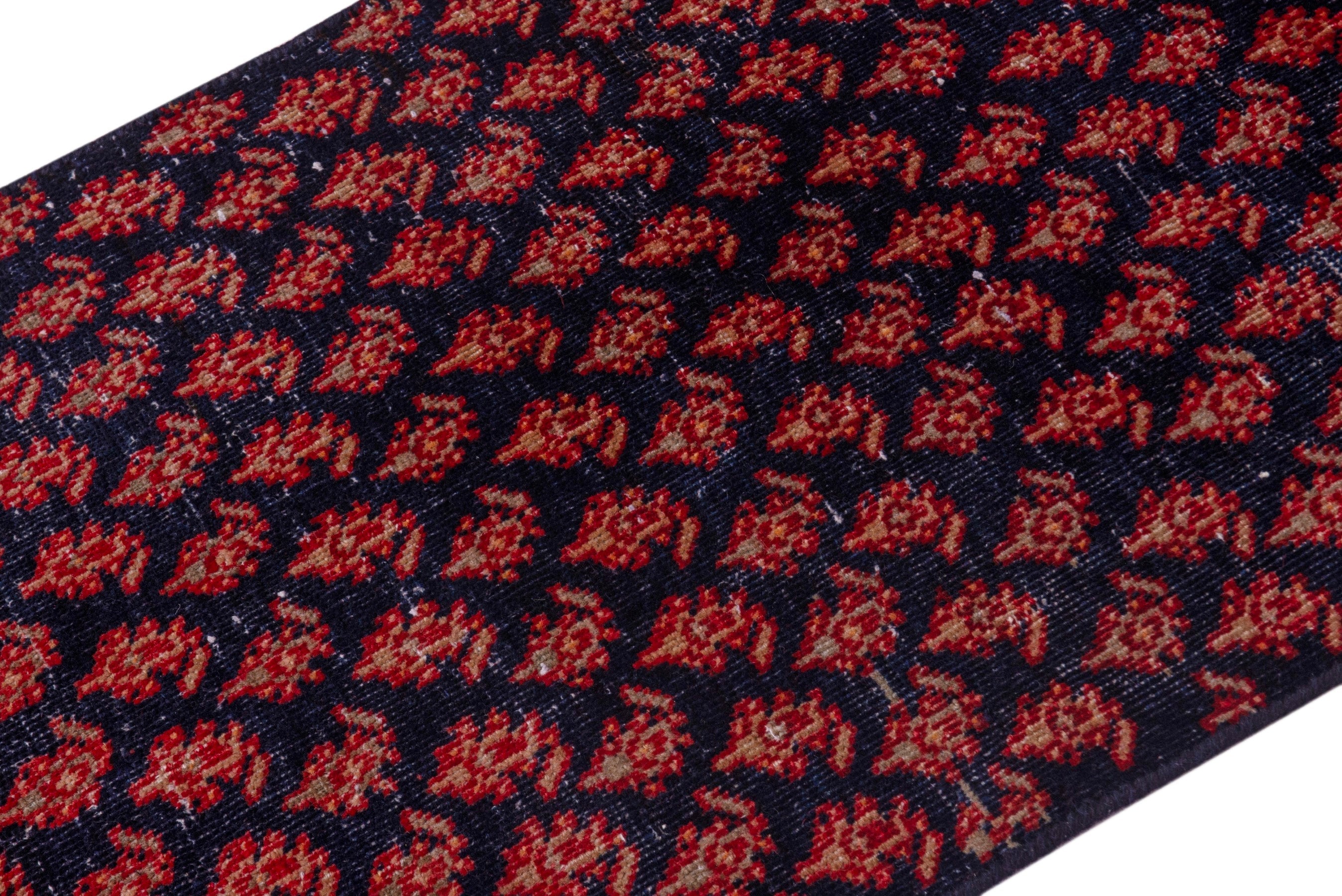 Persian Arak runner rug in navy and rust, view 4 of 17