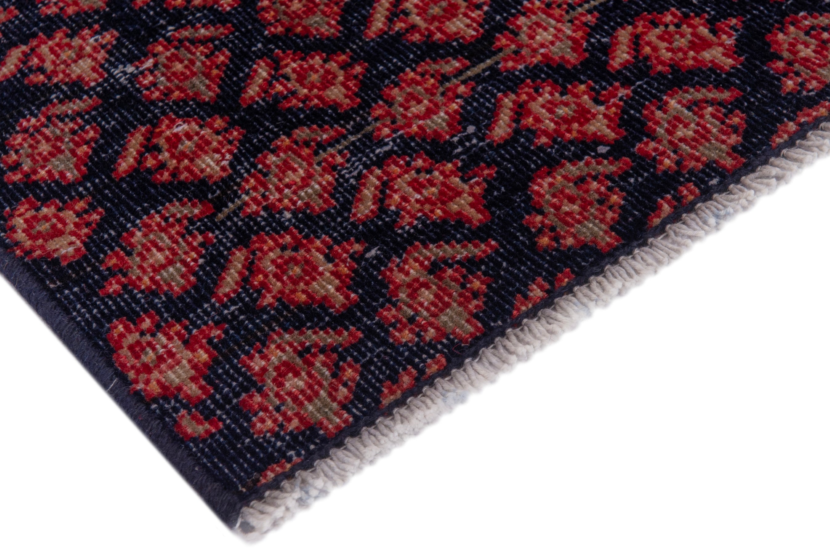 Persian Arak runner rug in navy and rust, view 6 of 17