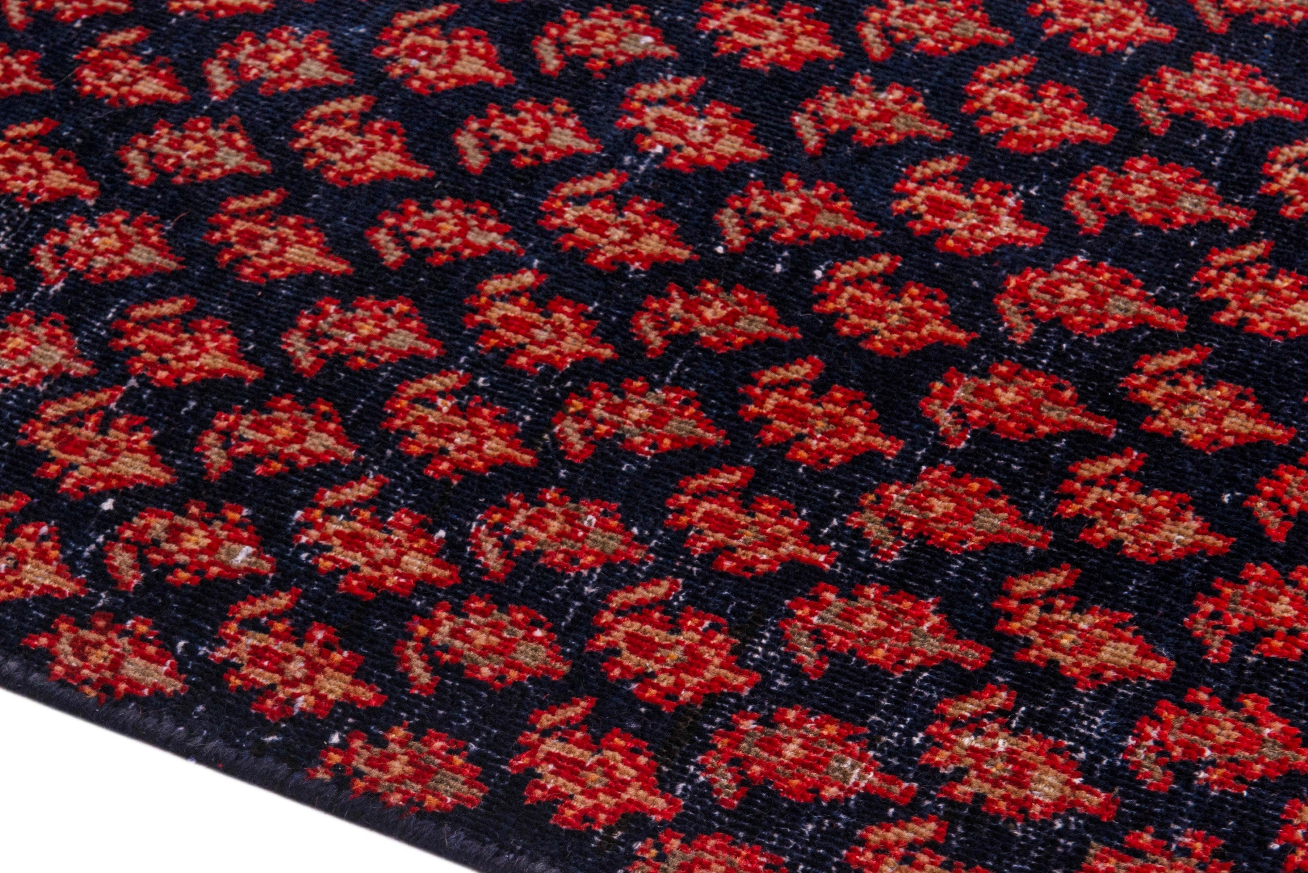 Persian Arak runner rug in navy and rust, view 8 of 17