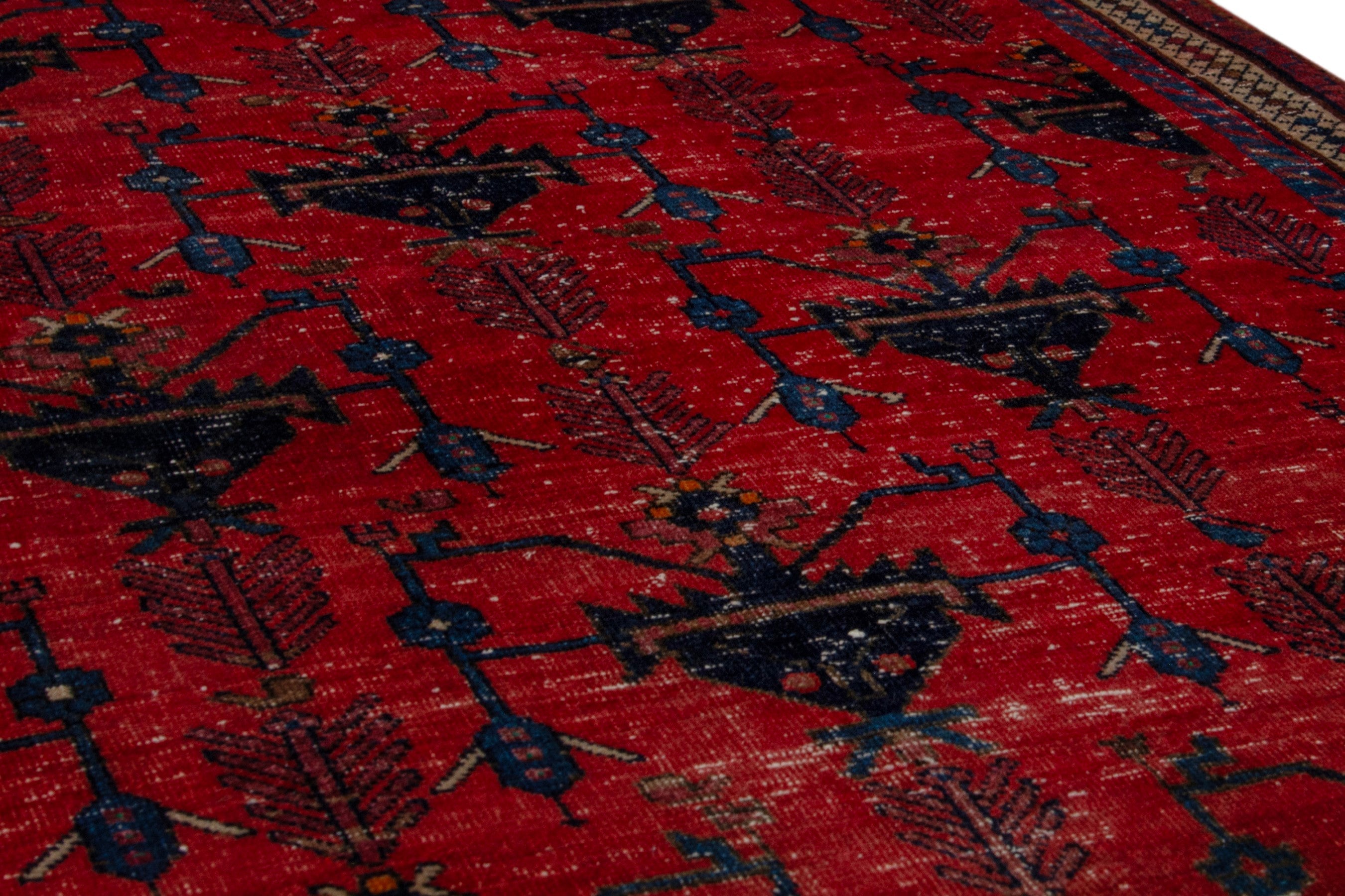 Persian Sirjan accent rug in deep red and black, view 10 of 17