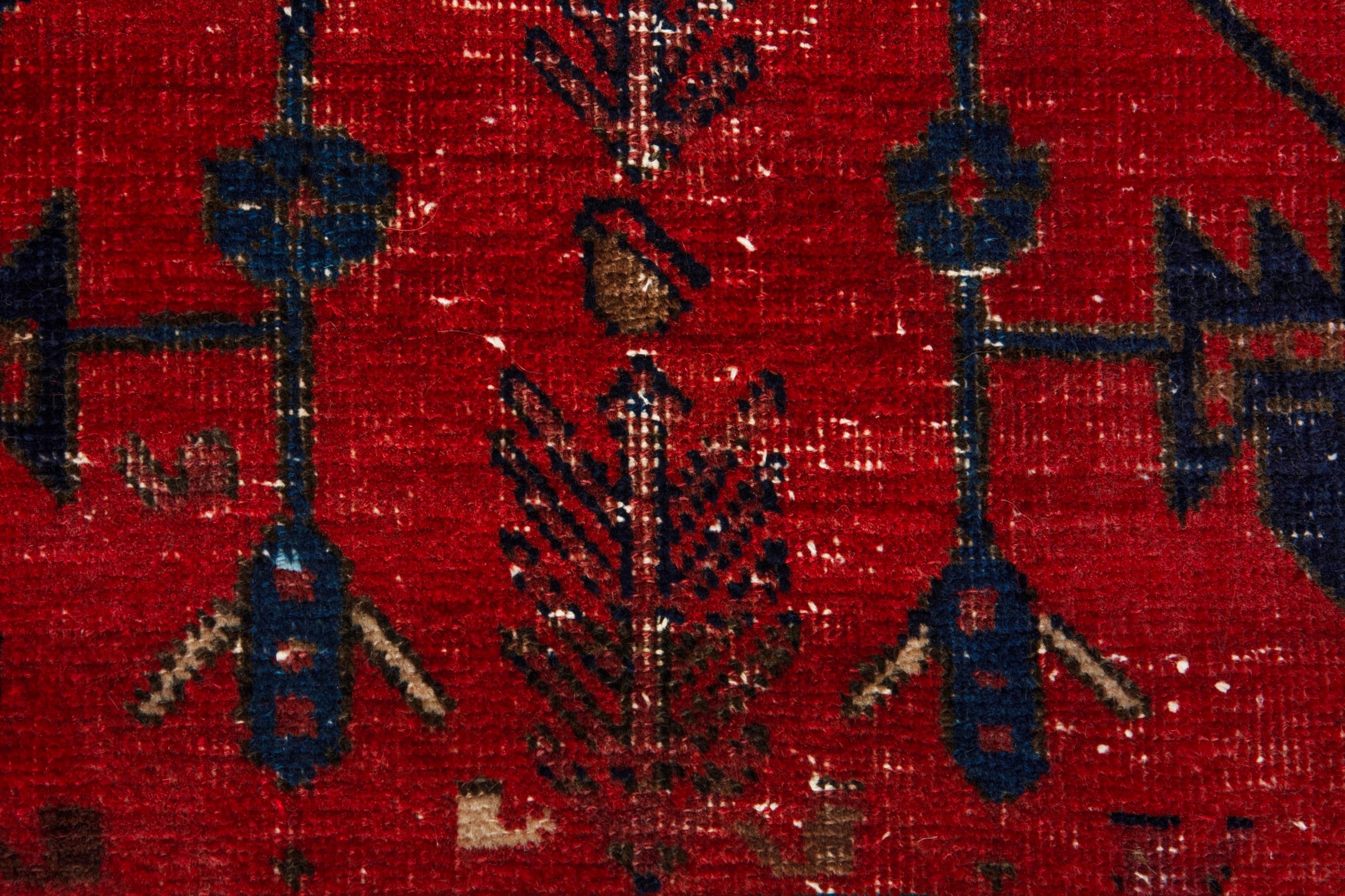 Persian Sirjan accent rug in deep red and black, view 11 of 17