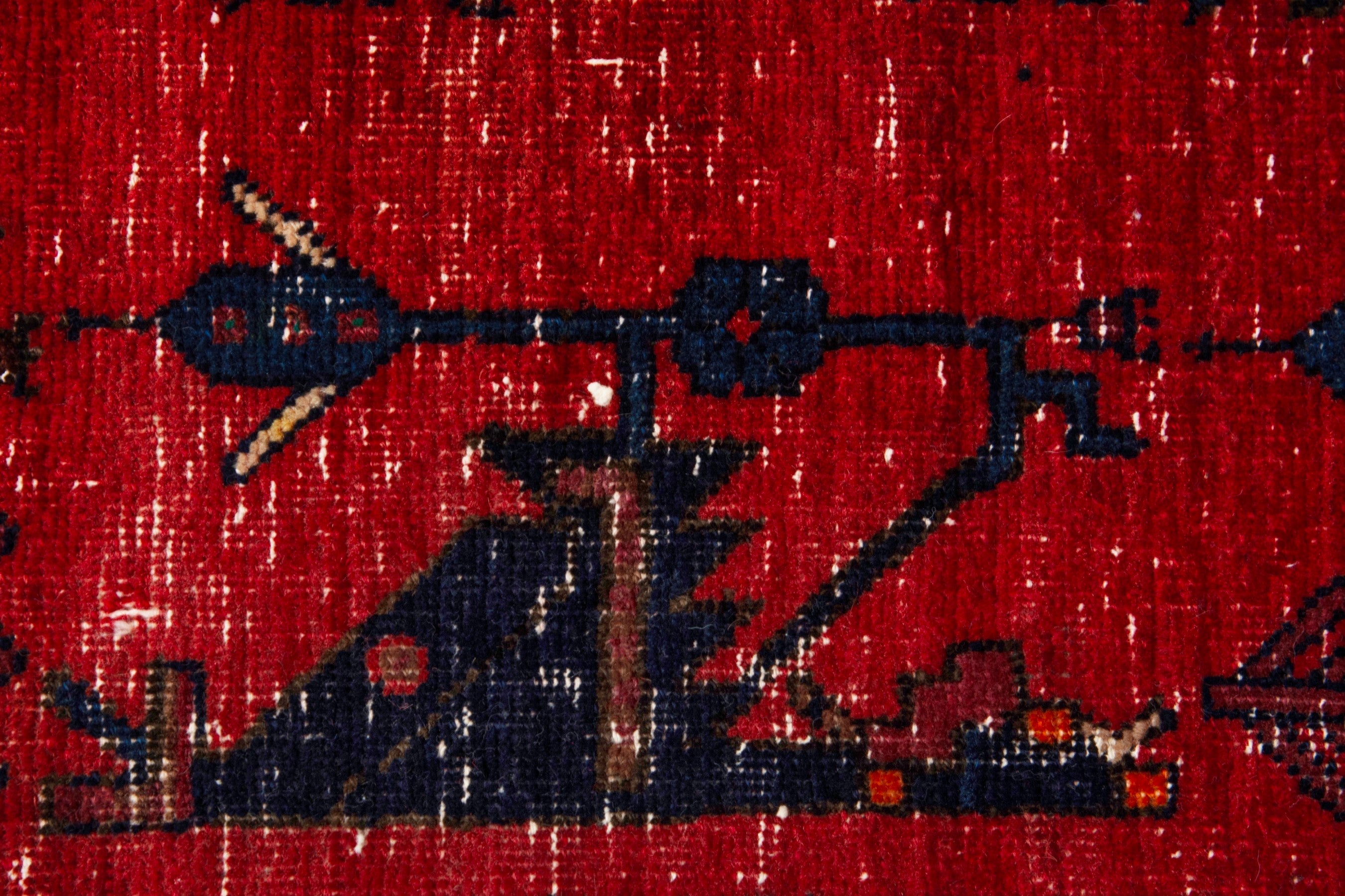 Persian Sirjan accent rug in deep red and black, view 12 of 17