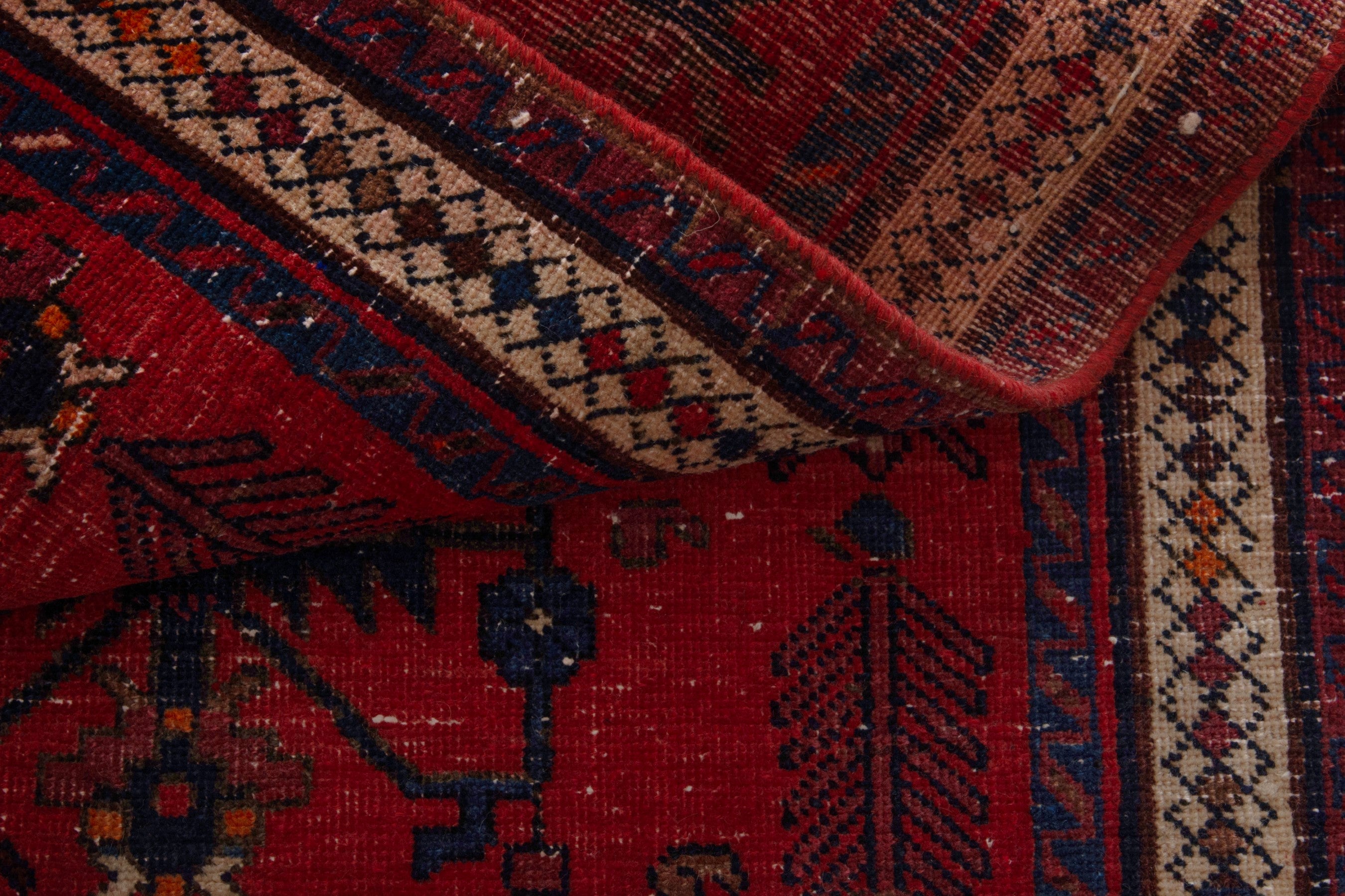 Persian Sirjan accent rug in deep red and black, view 14 of 17