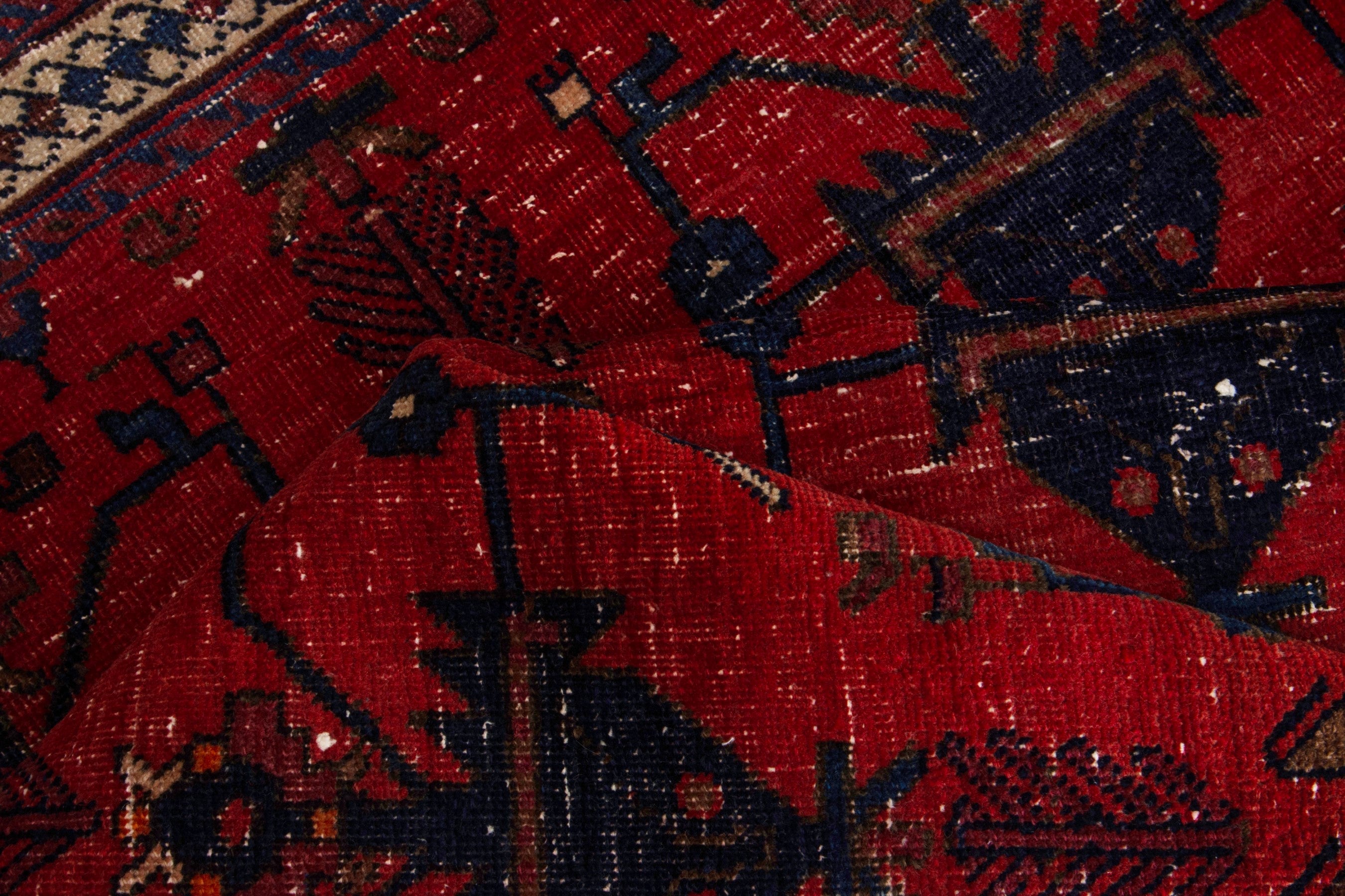 Persian Sirjan accent rug in deep red and black, view 15 of 17