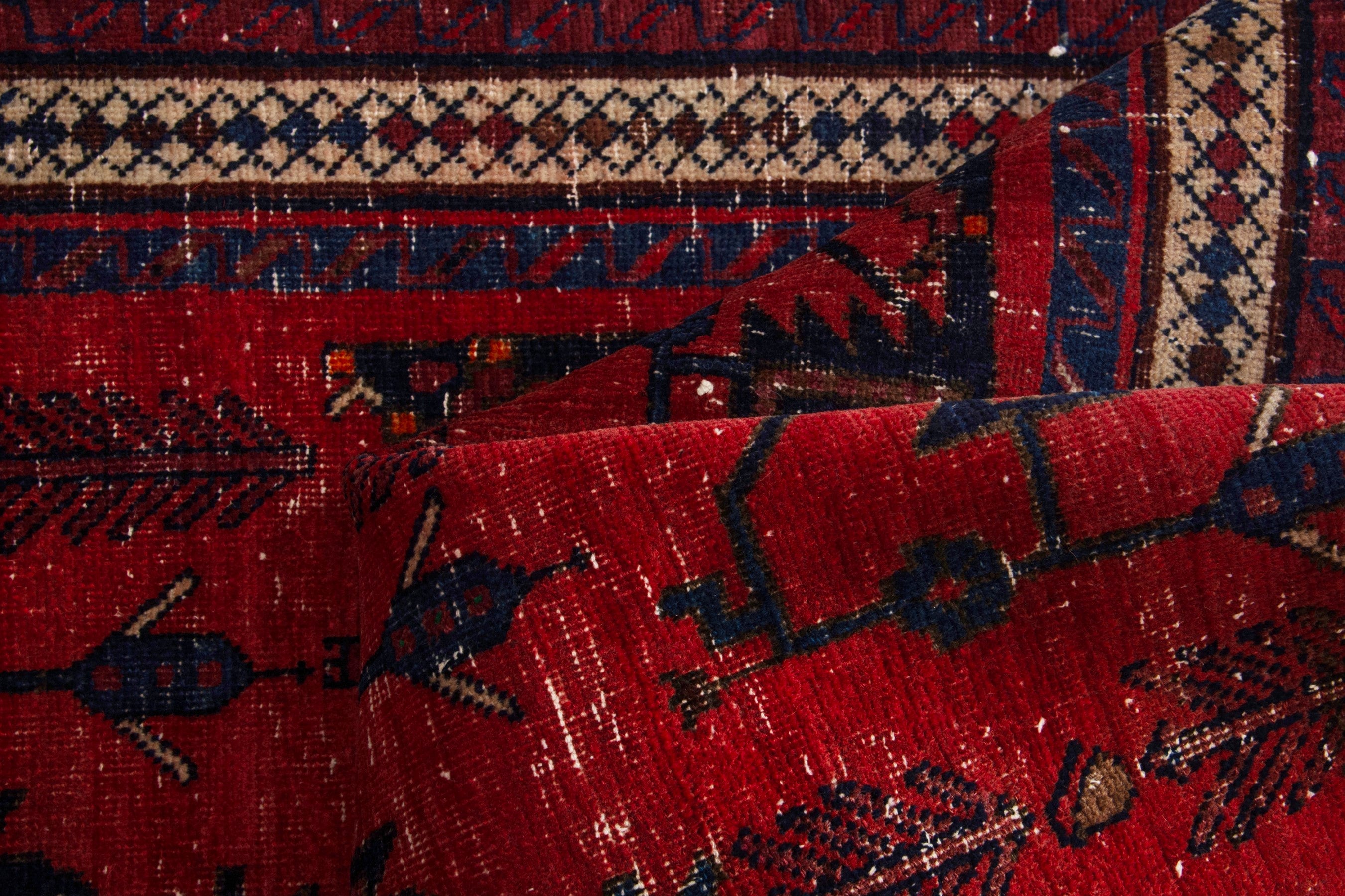 Persian Sirjan accent rug in deep red and black, view 16 of 17