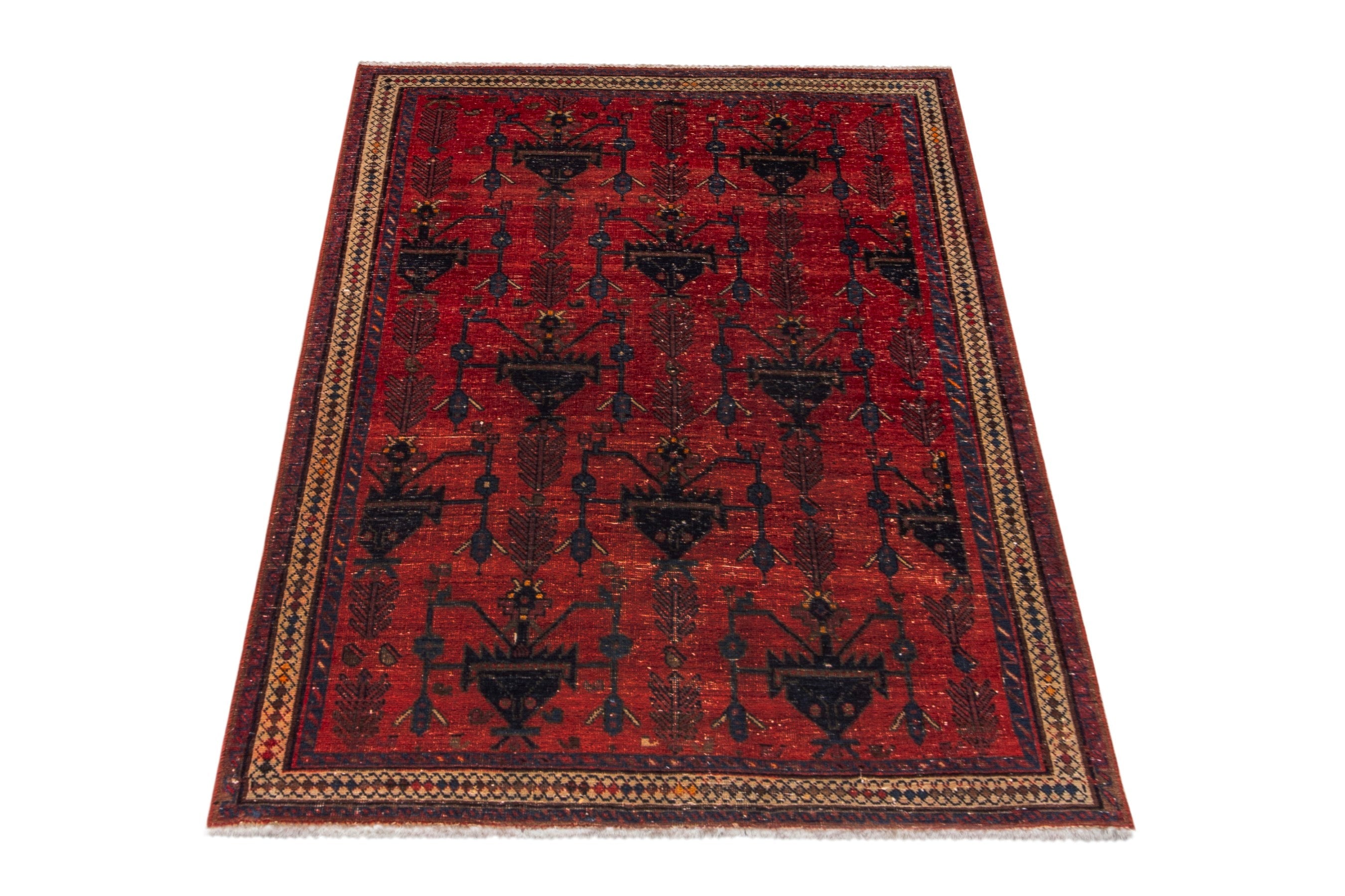 Persian Sirjan accent rug in deep red and black, view 2 of 17