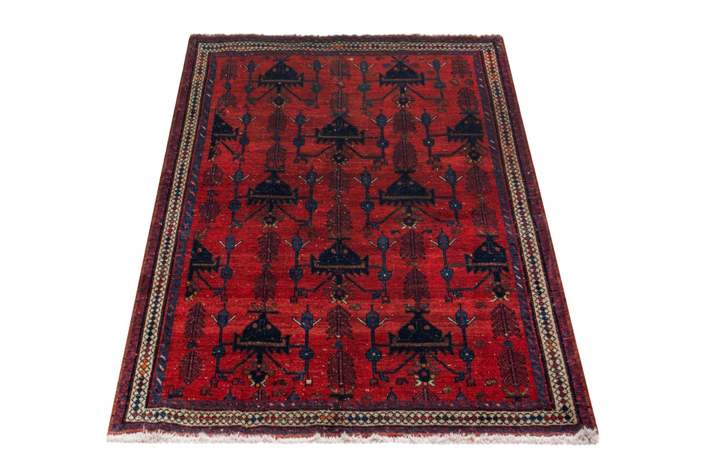 Persian Sirjan accent rug in deep red and black, view 3 of 17