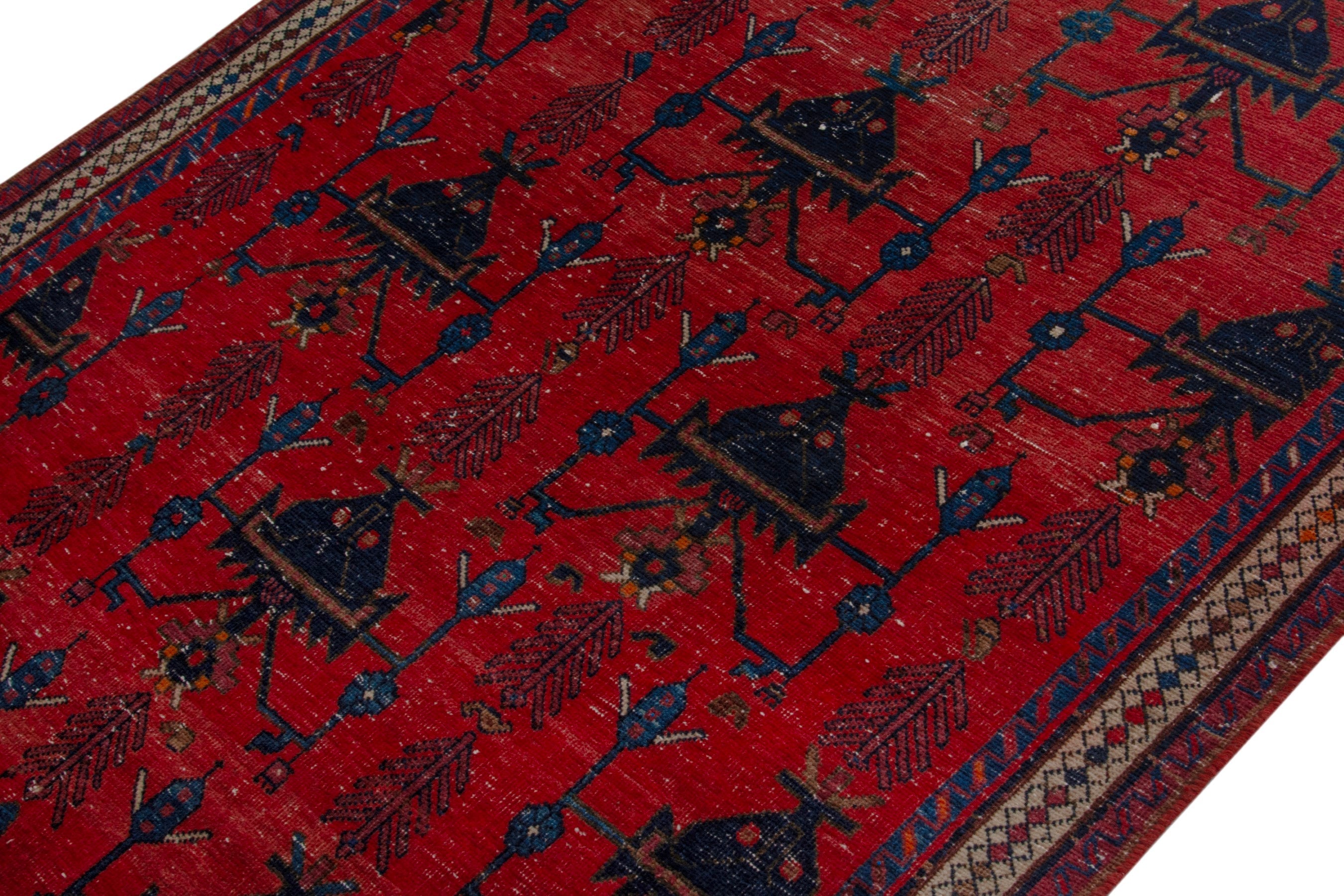 Persian Sirjan accent rug in deep red and black, view 4 of 17