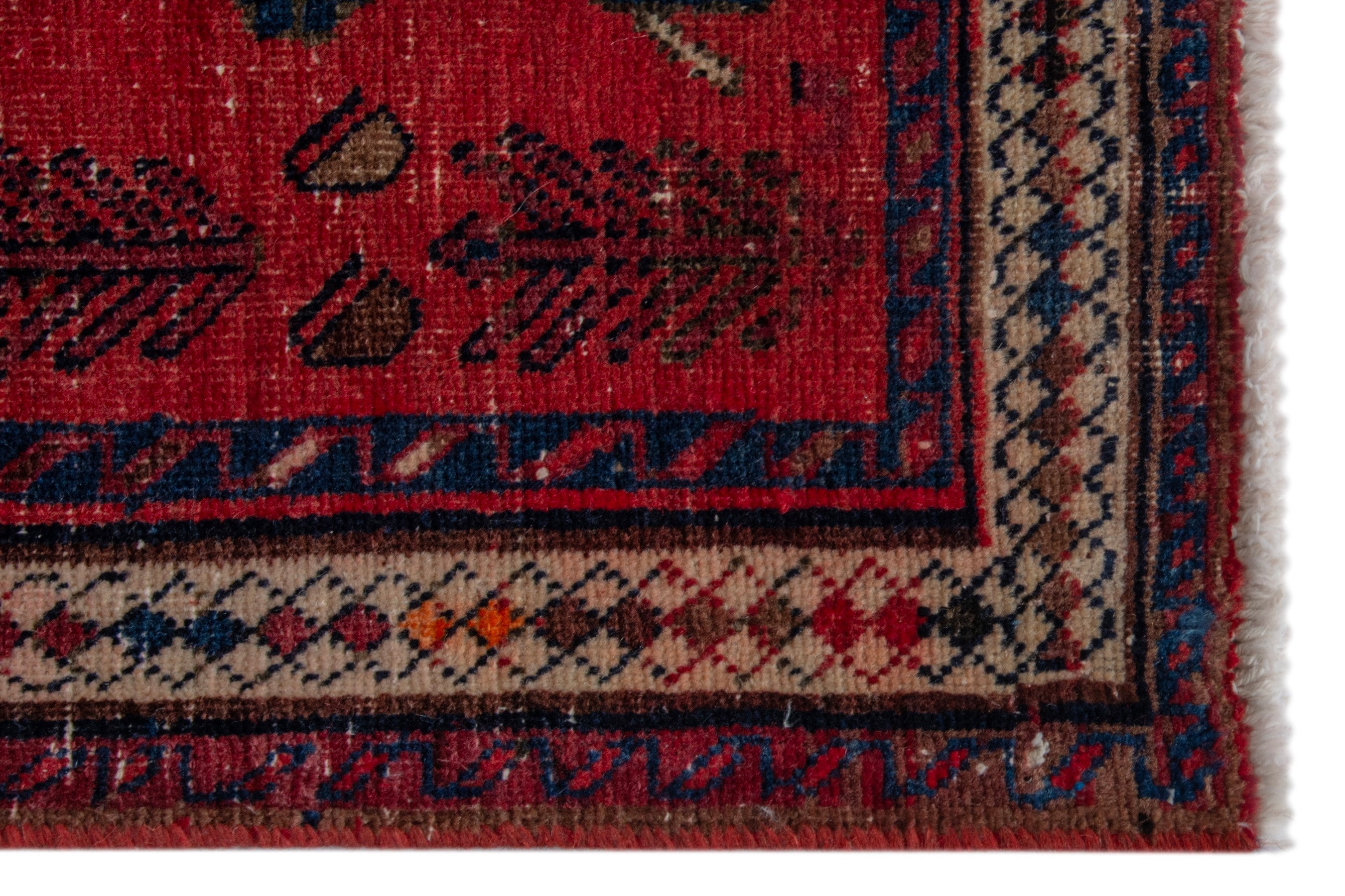 Persian Sirjan accent rug in deep red and black, view 5 of 17