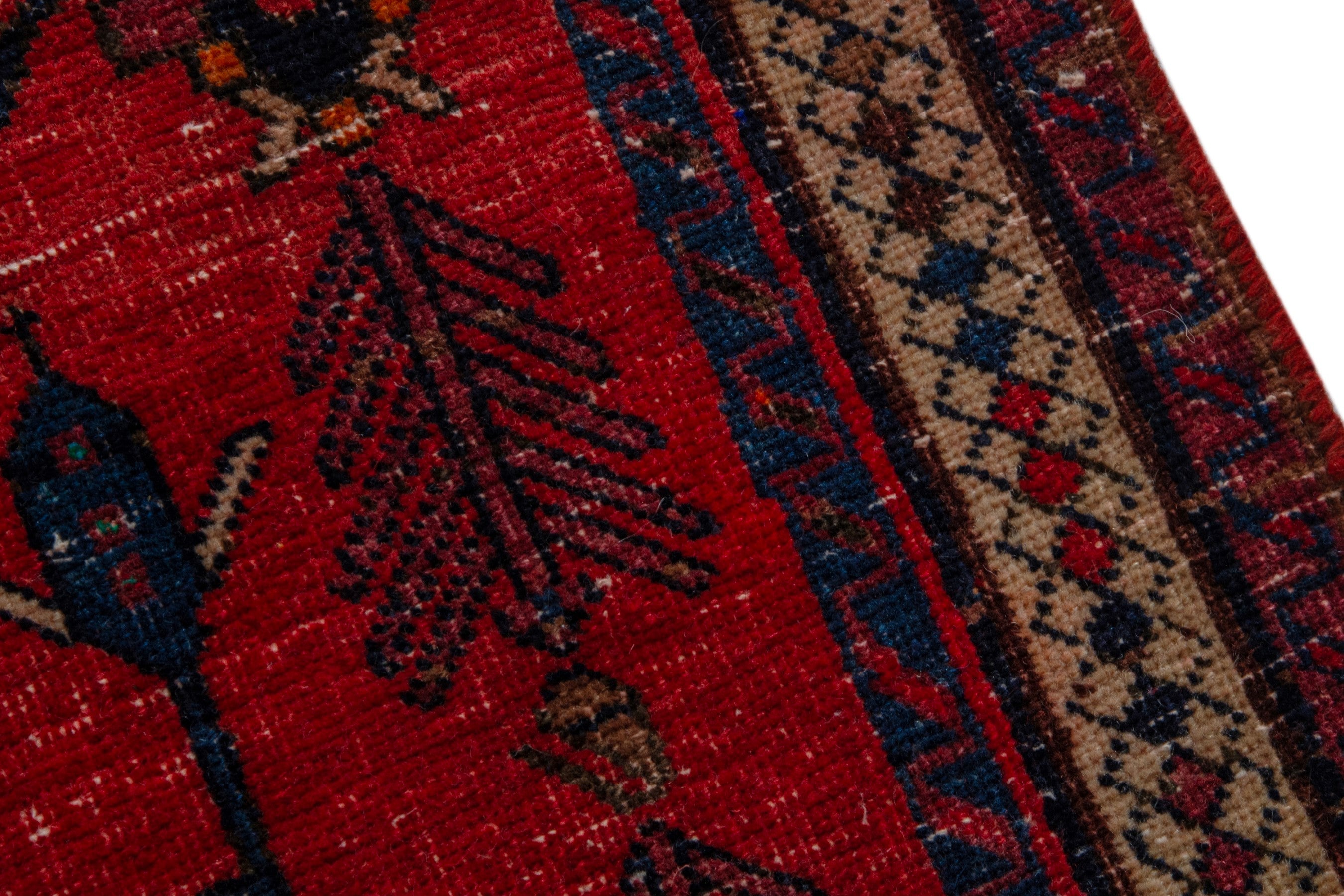 Persian Sirjan accent rug in deep red and black, view 7 of 17