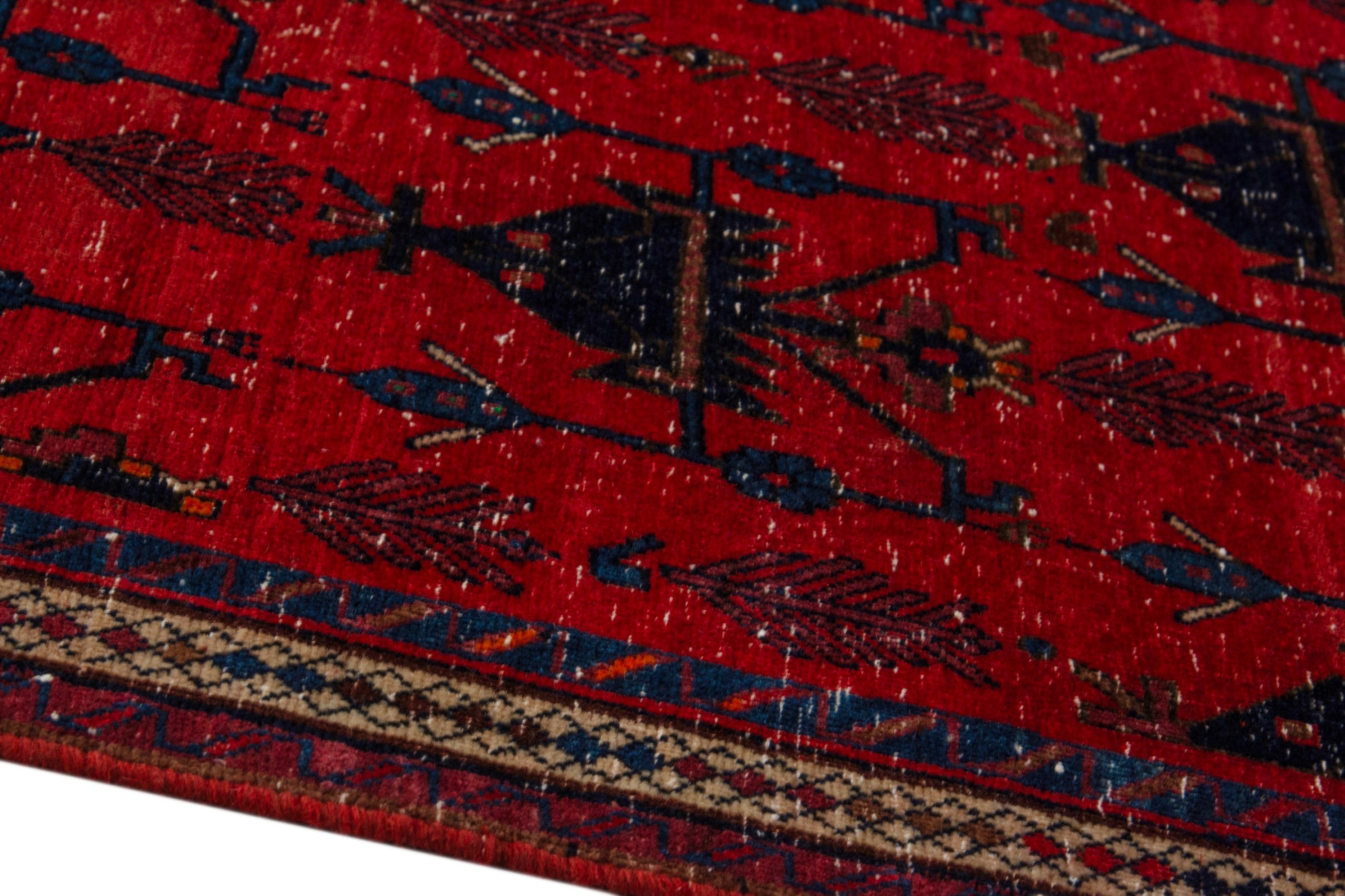 Persian Sirjan accent rug in deep red and black, view 8 of 17
