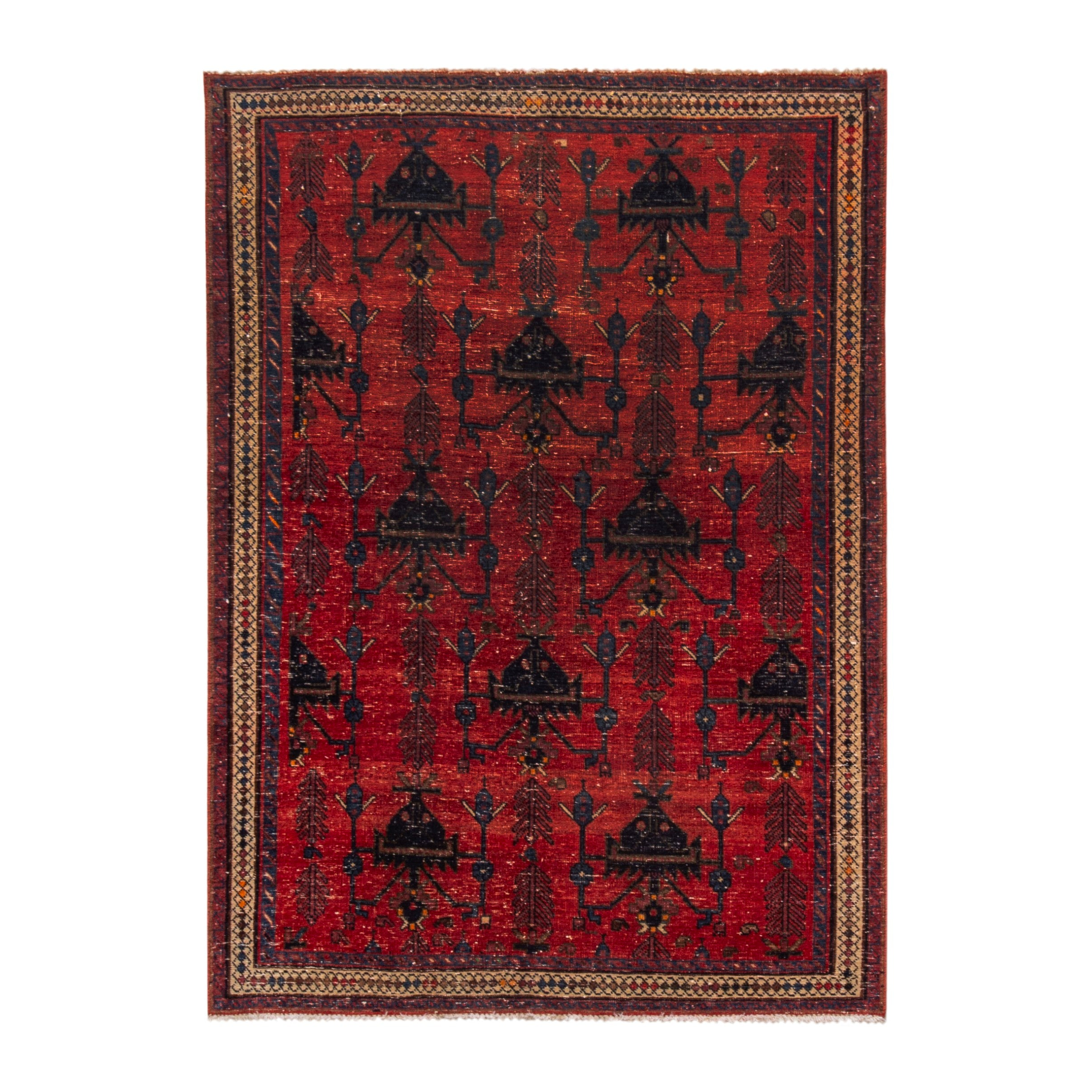 Persian Sirjan accent rug in deep red and black, 3'7" x 4'9"