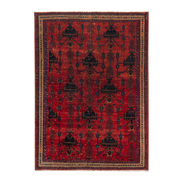 Persian Sirjan accent rug in deep red and black, 3'7" x 4'9"