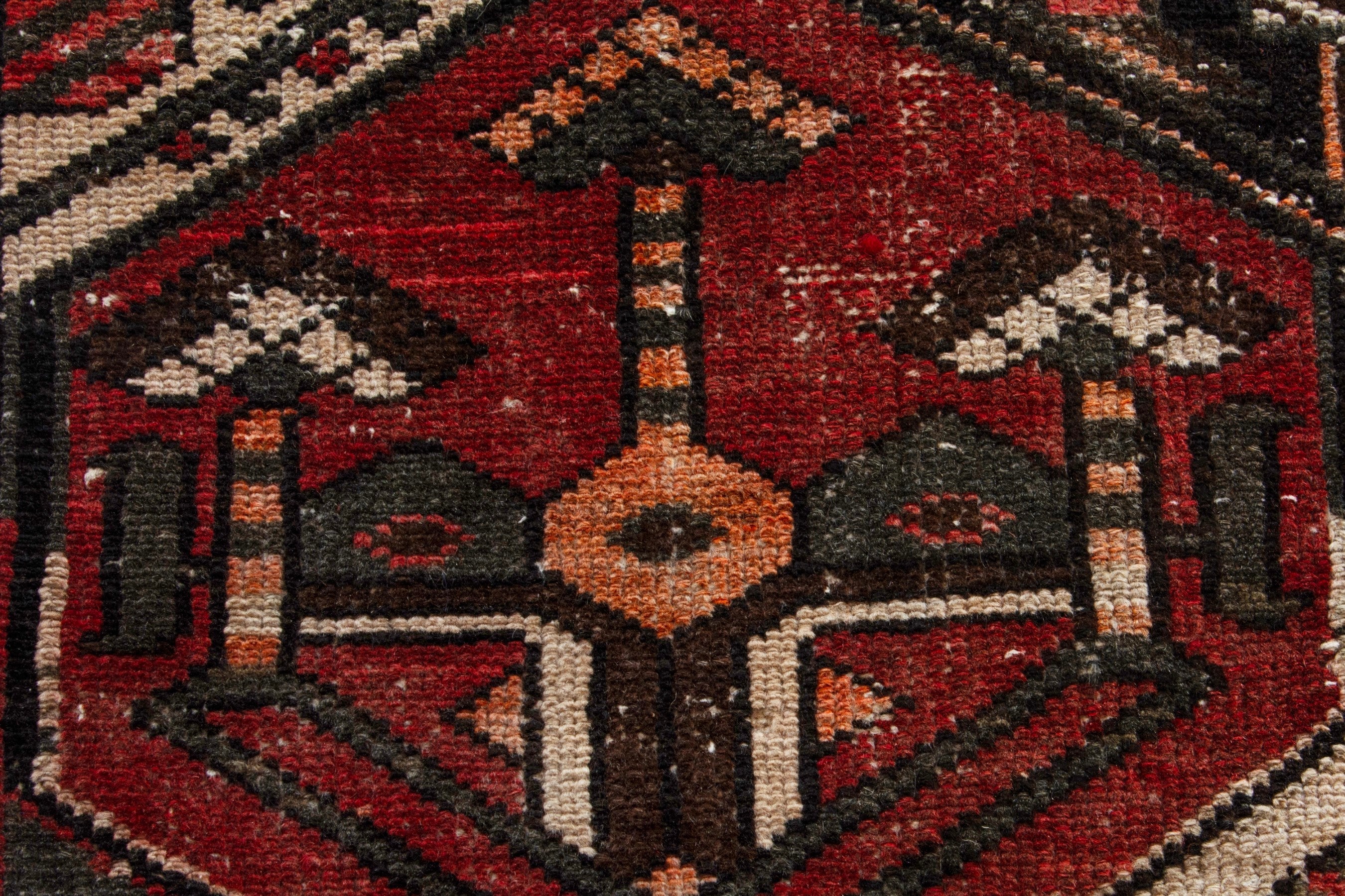 Persian Bakhtiari accent rug in deep red and dark brown, view 12 of 18