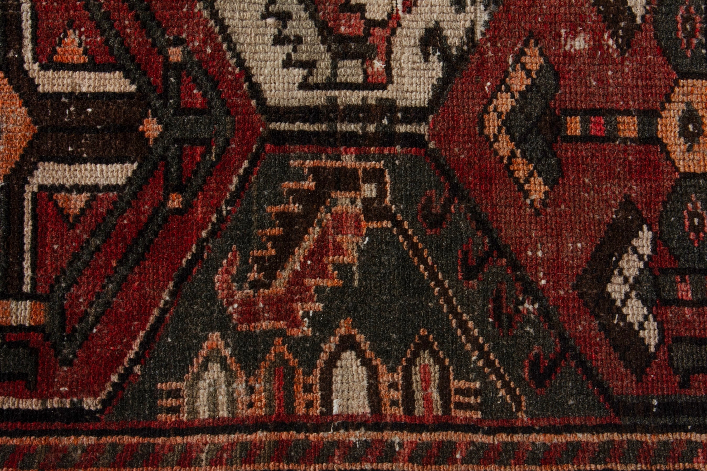 Persian Bakhtiari accent rug in deep red and dark brown, view 13 of 18