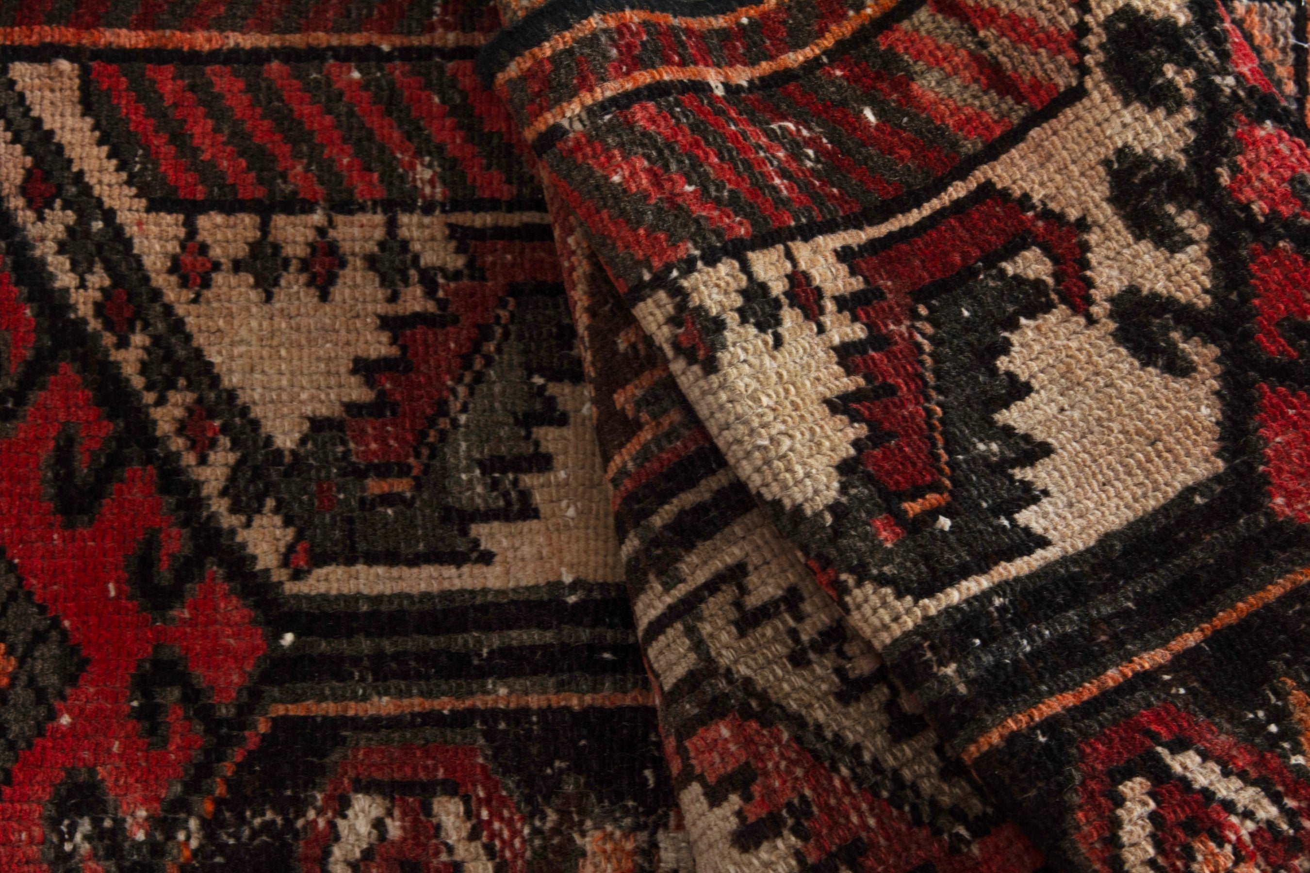 Persian Bakhtiari accent rug in deep red and dark brown, view 14 of 18