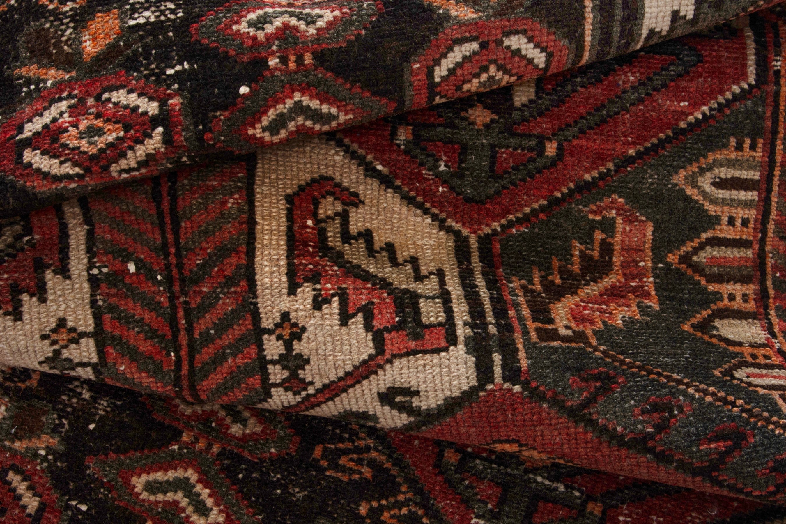 Persian Bakhtiari accent rug in deep red and dark brown, view 15 of 18
