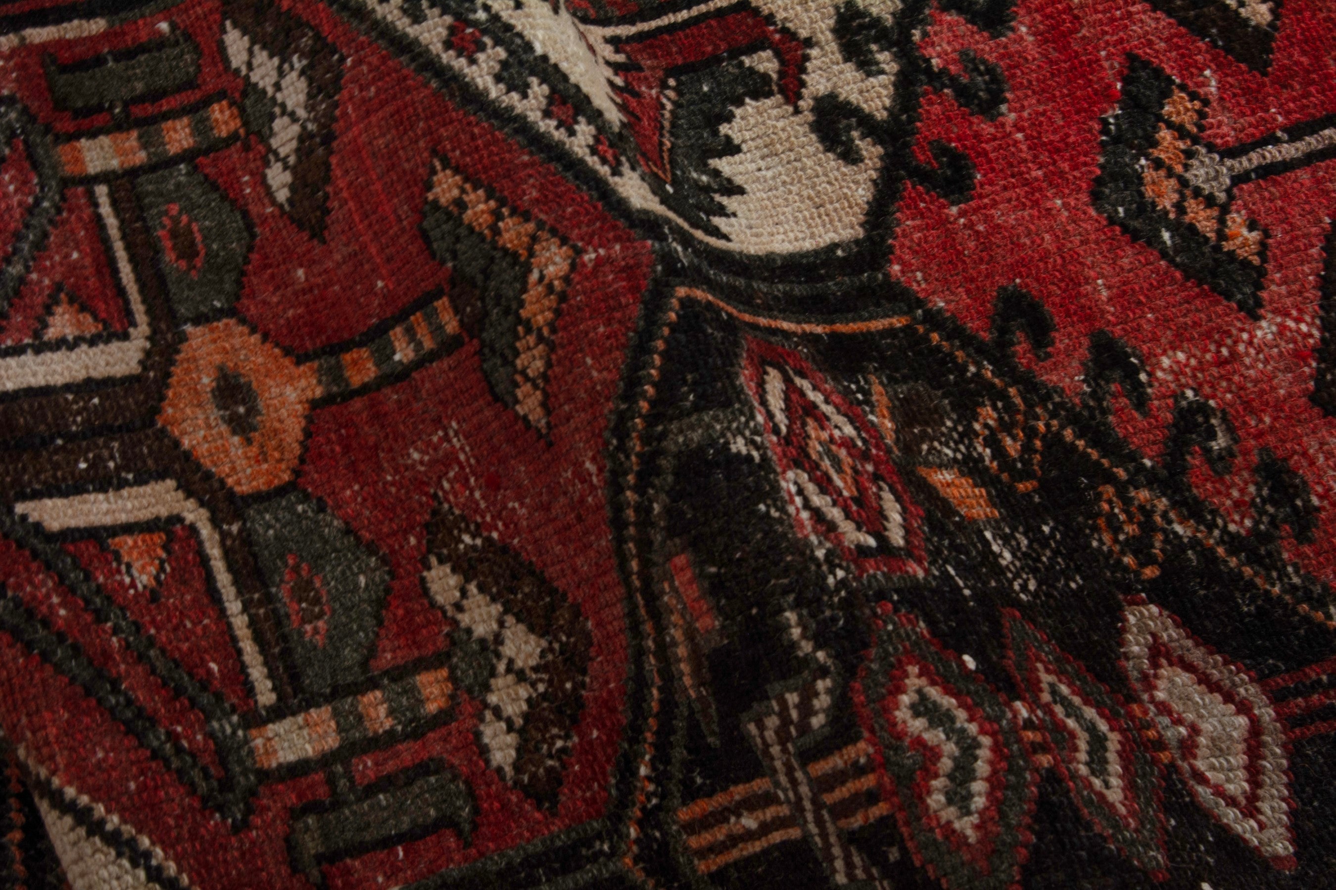 Persian Bakhtiari accent rug in deep red and dark brown, view 16 of 18