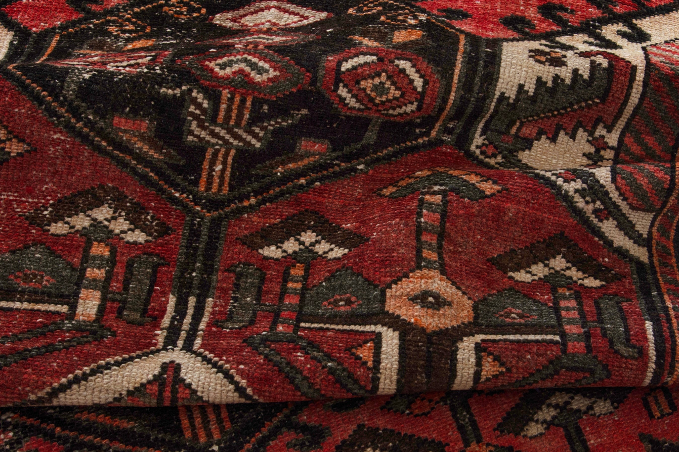Persian Bakhtiari accent rug in deep red and dark brown, view 17 of 18