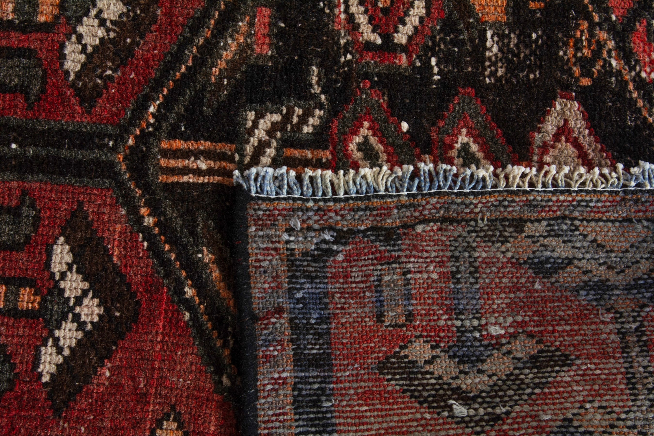 Persian Bakhtiari accent rug in deep red and dark brown, view 18 of 18