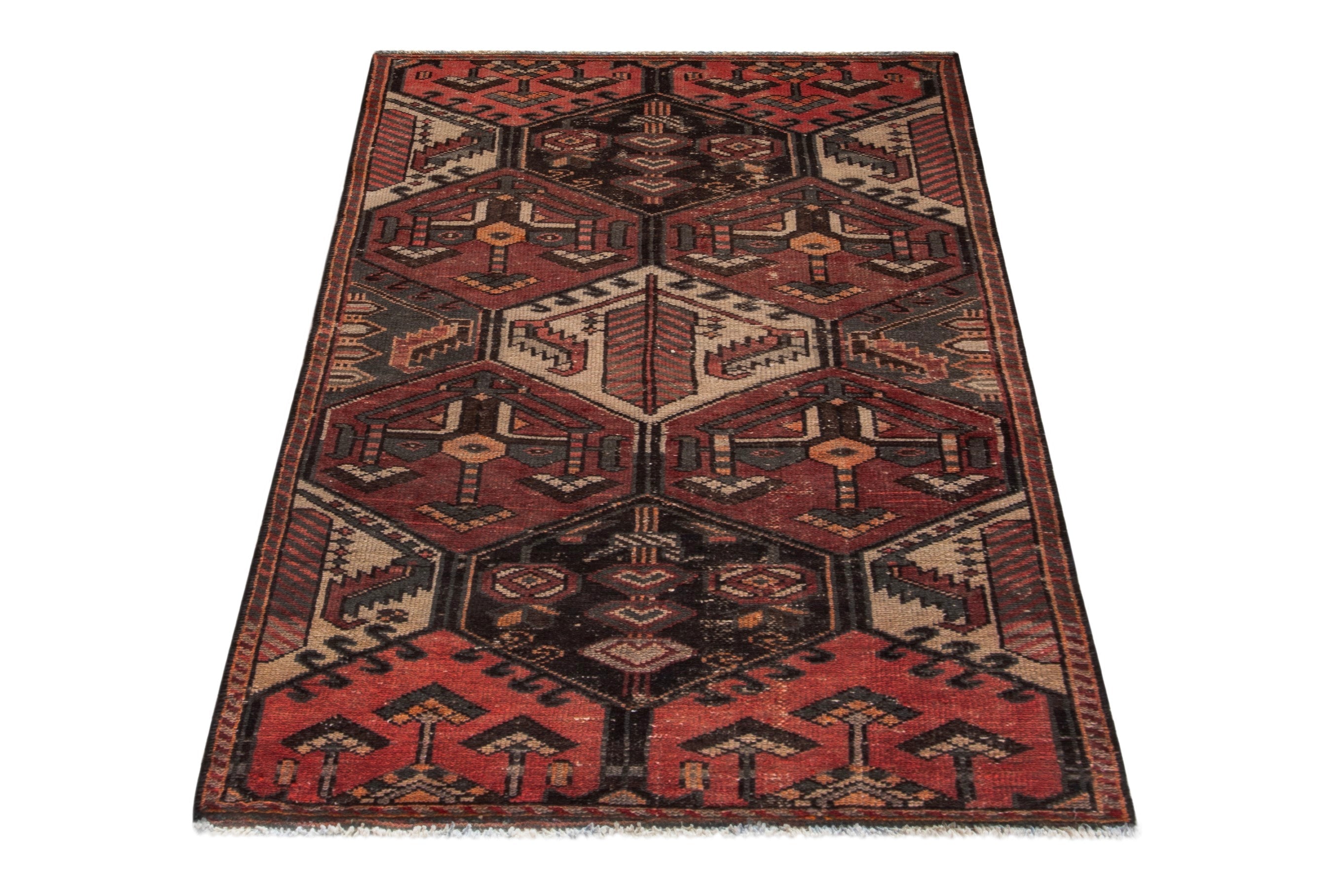 Persian Bakhtiari accent rug in deep red and dark brown, view 2 of 18