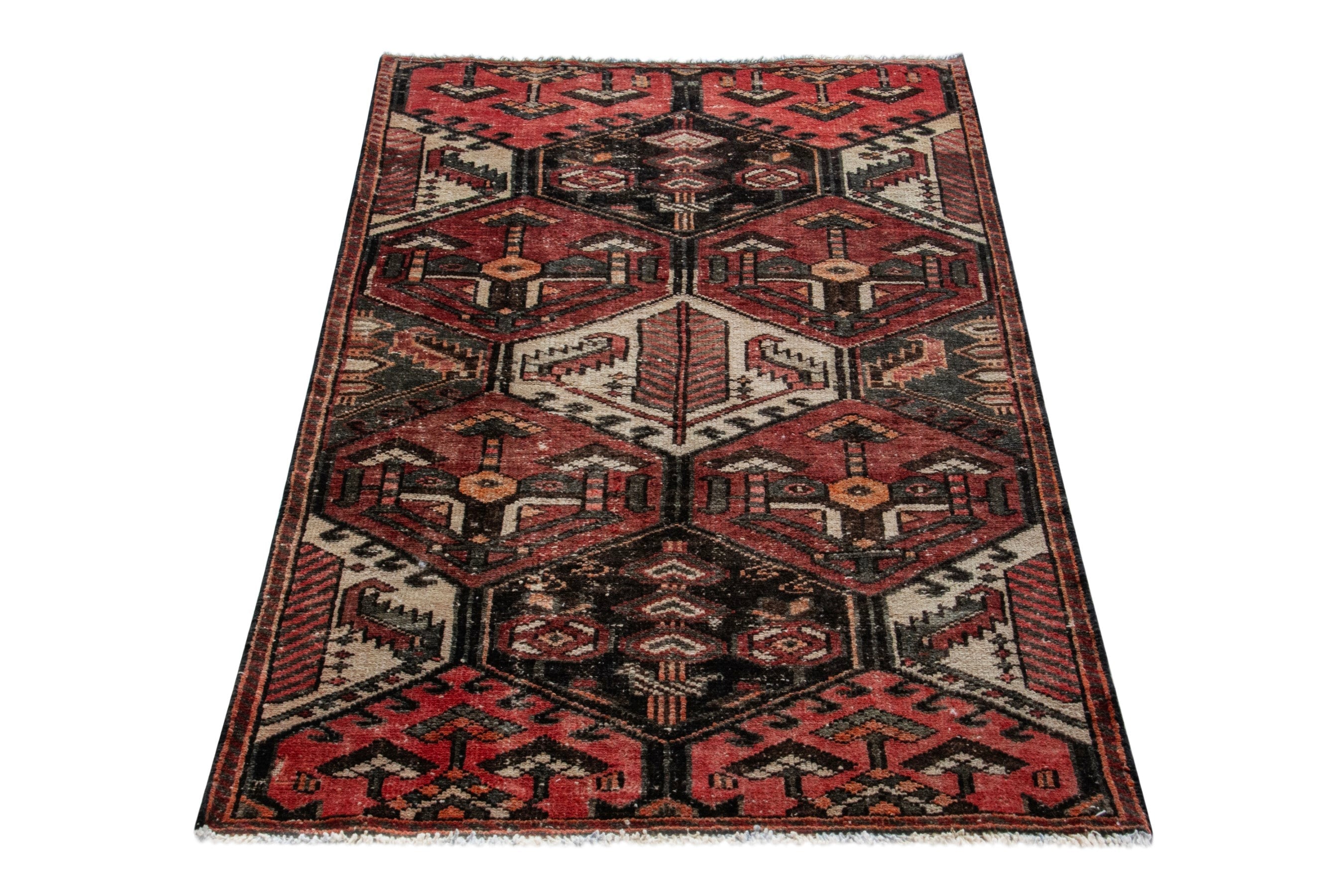 Persian Bakhtiari accent rug in deep red and dark brown, view 3 of 18