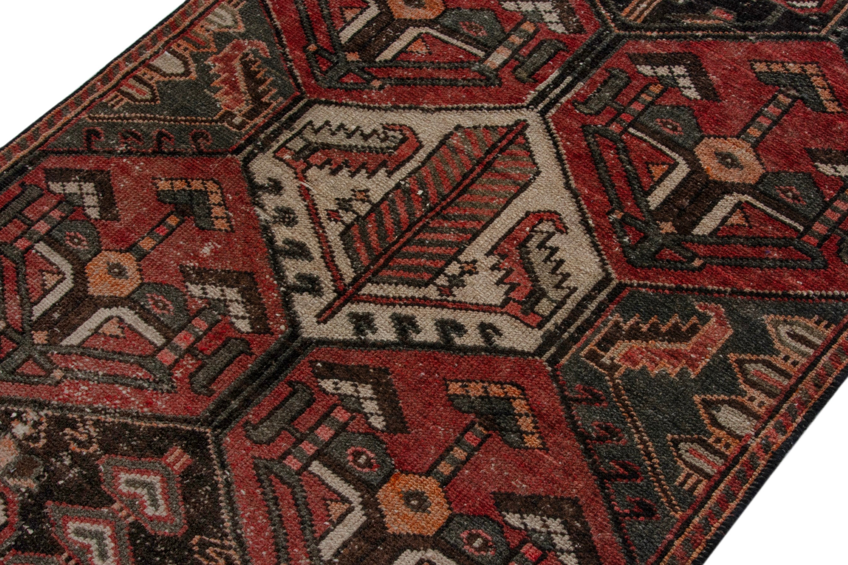 Persian Bakhtiari accent rug in deep red and dark brown, view 4 of 18