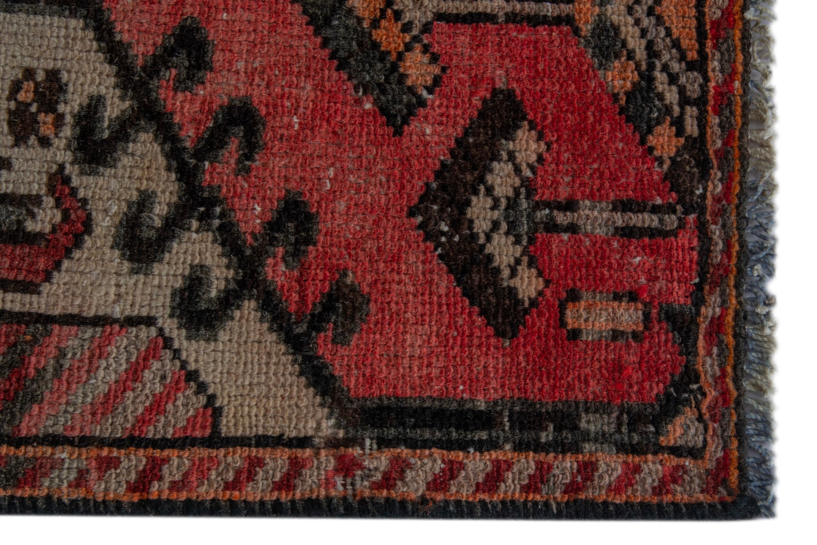 Persian Bakhtiari accent rug in deep red and dark brown, view 5 of 18