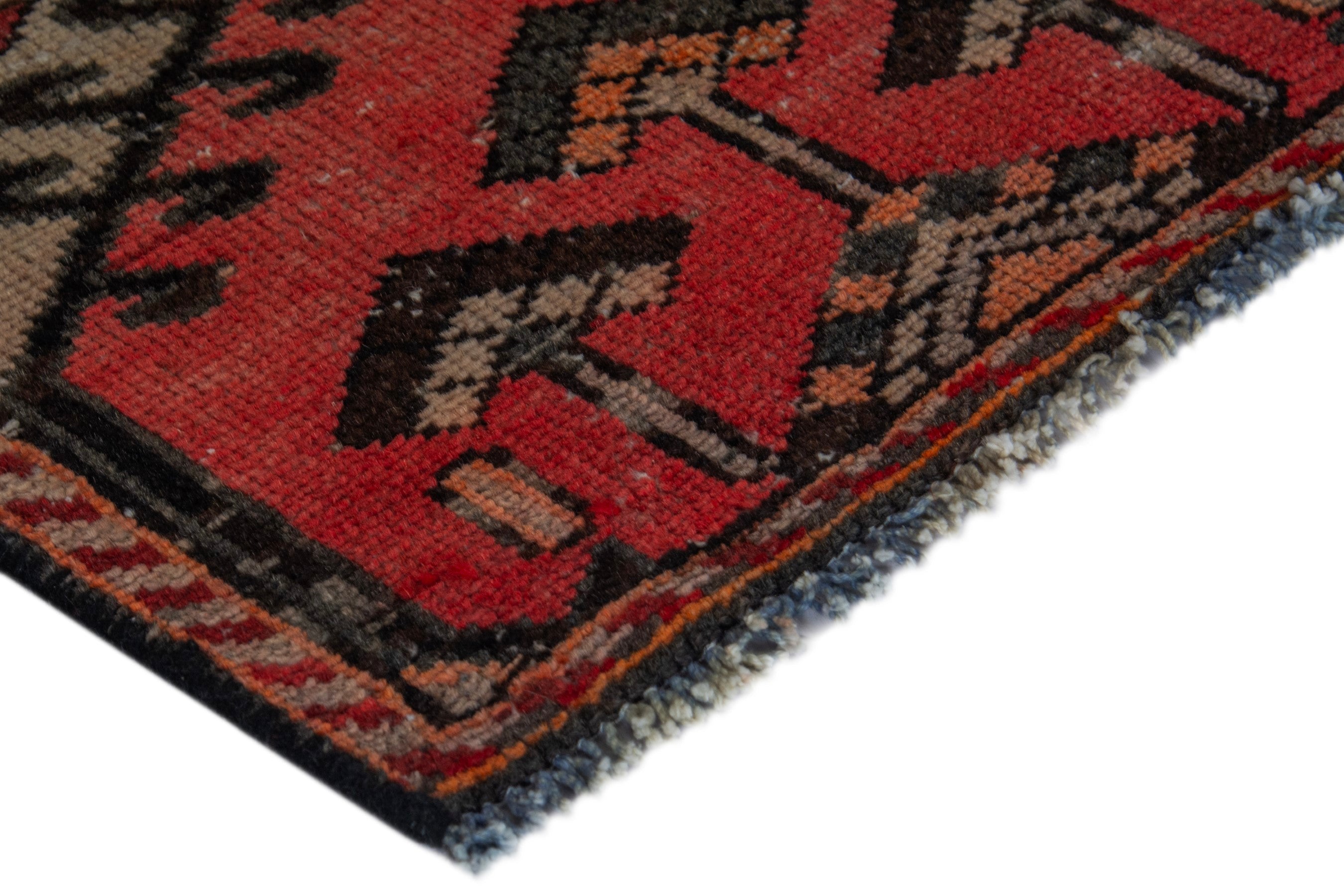 Persian Bakhtiari accent rug in deep red and dark brown, view 6 of 18