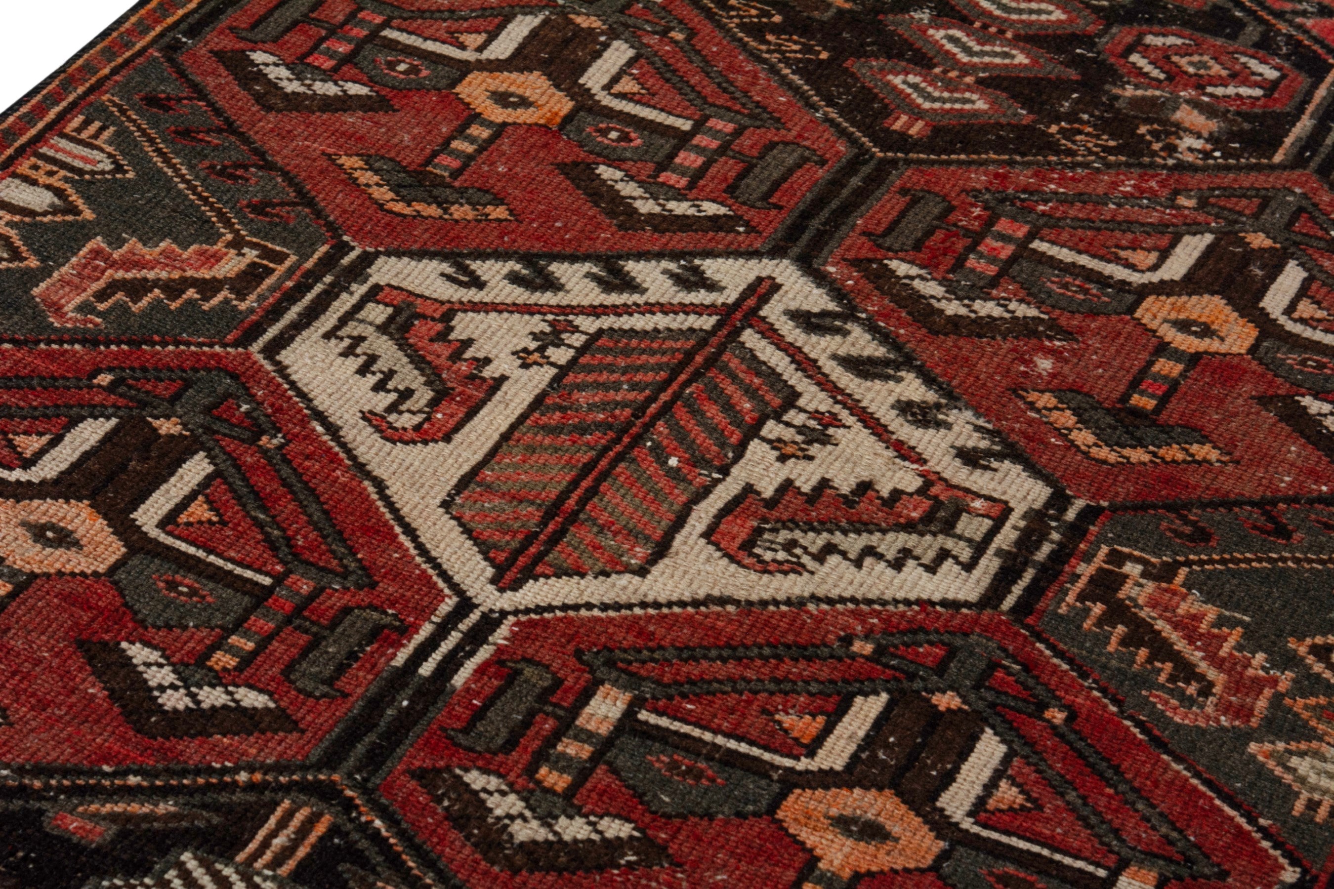 Persian Bakhtiari accent rug in deep red and dark brown, view 9 of 18