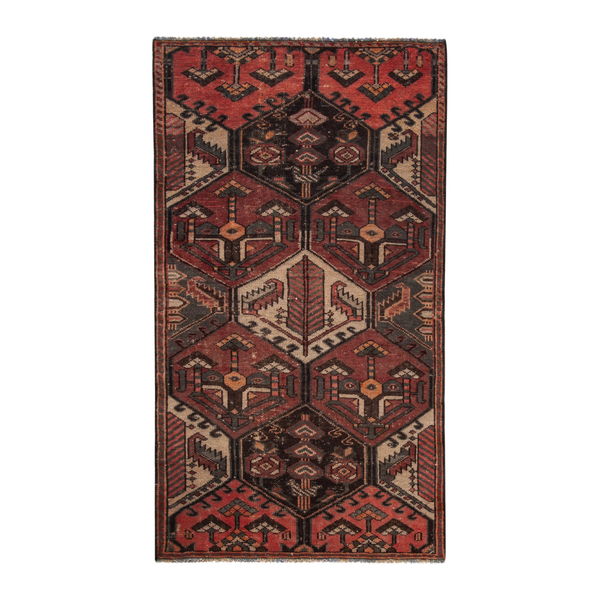 Persian Bakhtiari accent rug in deep red and dark brown, 3'1" x 5'8"