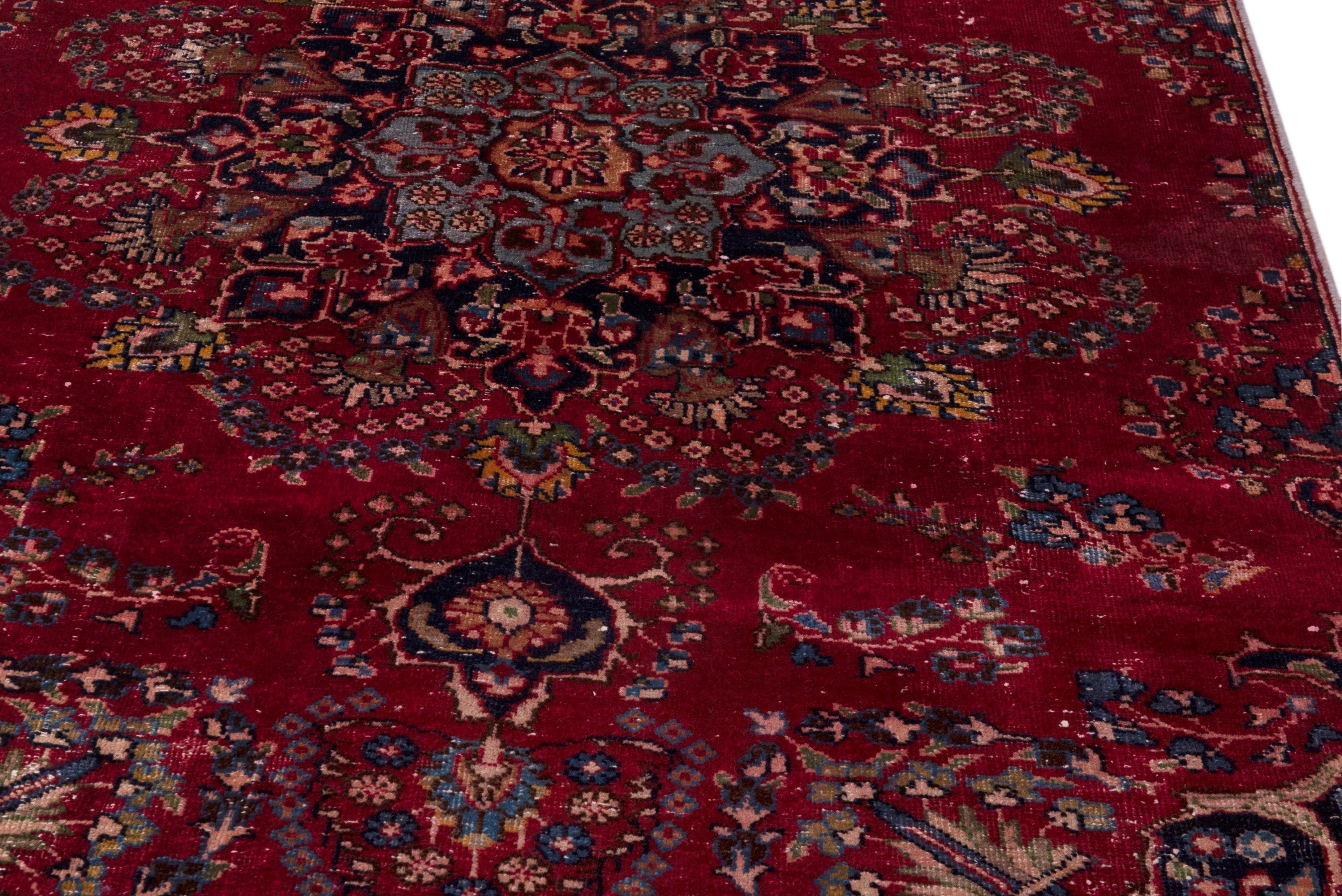 Persian Sabzevar area rug in deep red and navy, view 10 of 19