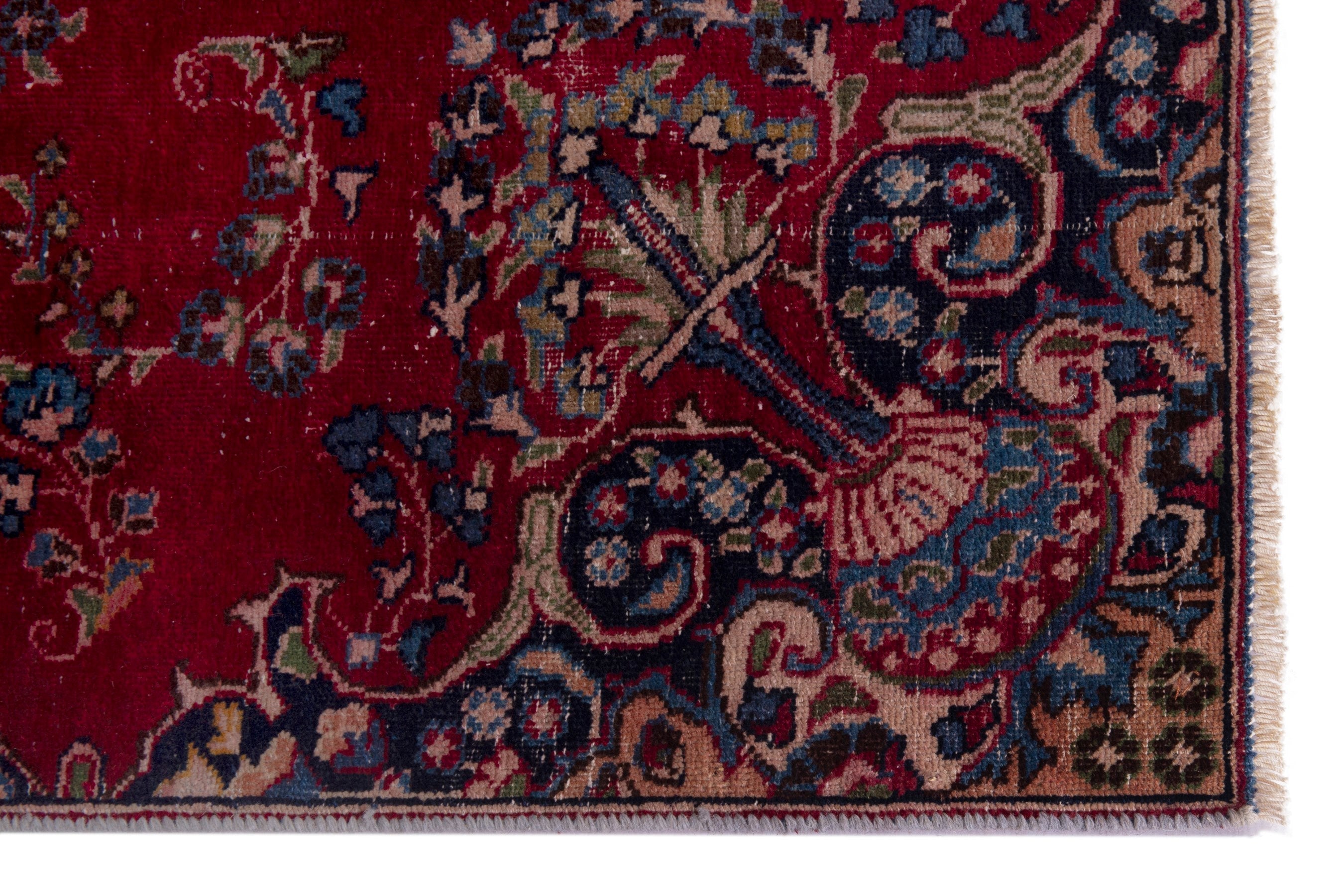 Persian Sabzevar area rug in deep red and navy, view 5 of 19