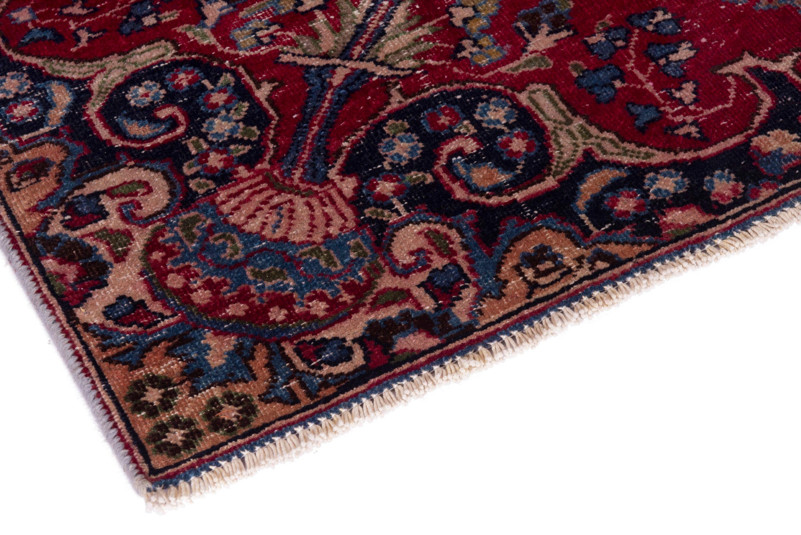 Persian Sabzevar area rug in deep red and navy, view 6 of 19