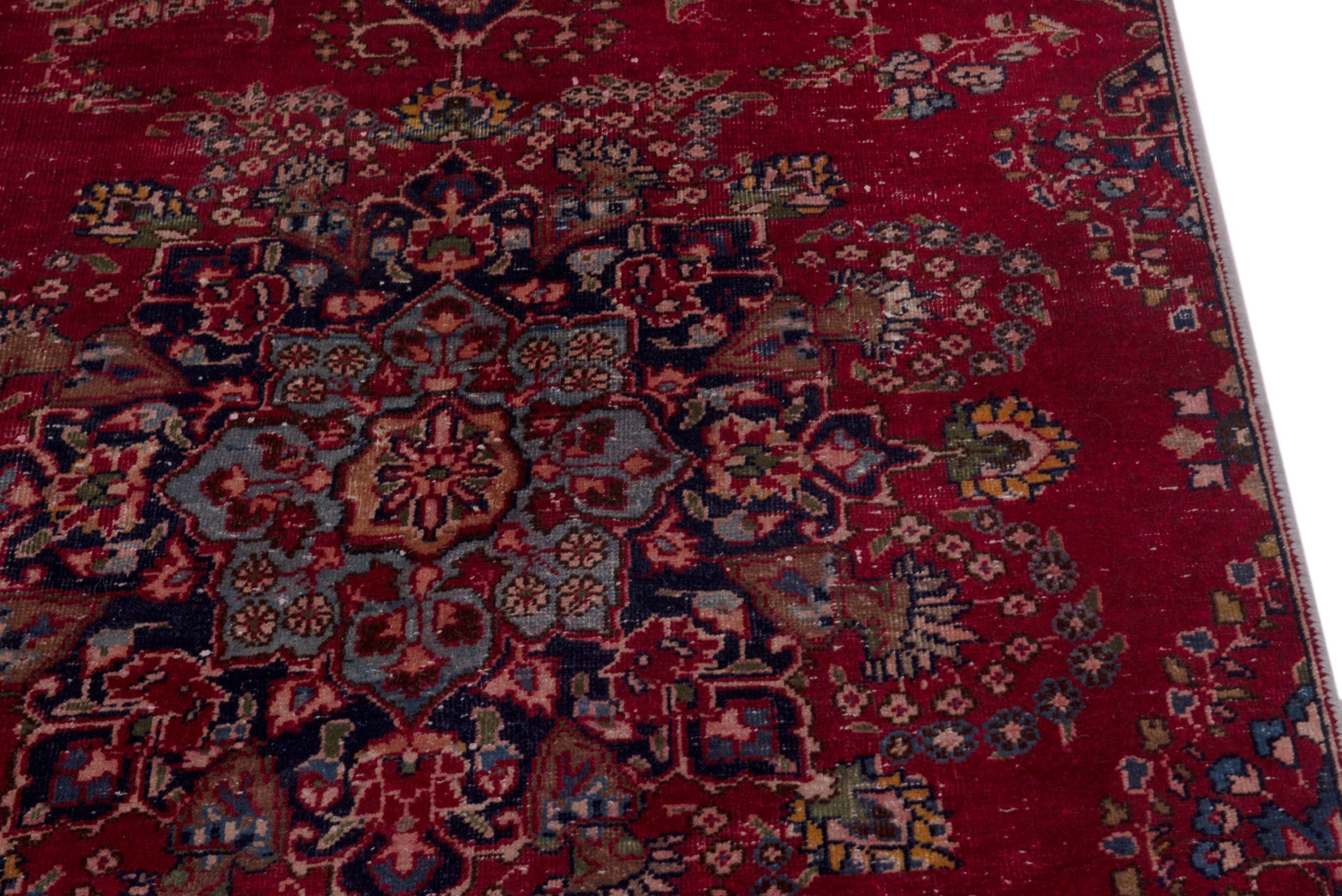 Persian Sabzevar area rug in deep red and navy, view 7 of 19